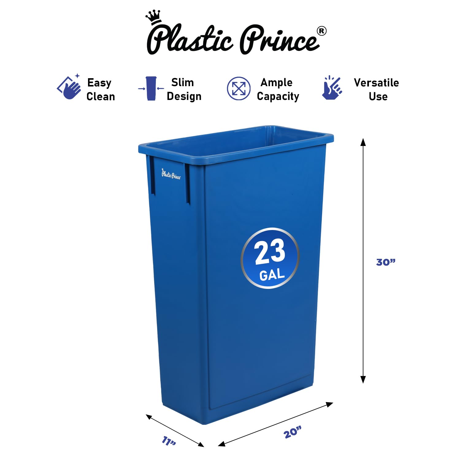 23 Gal Blue Slim Rectangular Trash Can