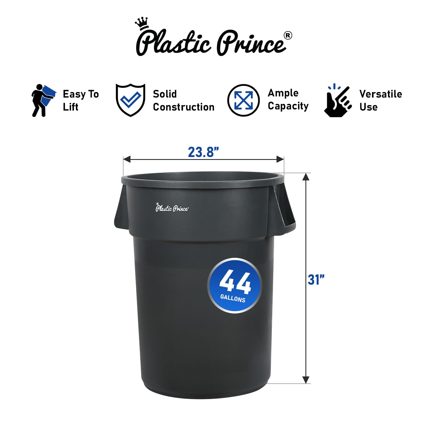 44 Gal Gray Round Trash Can