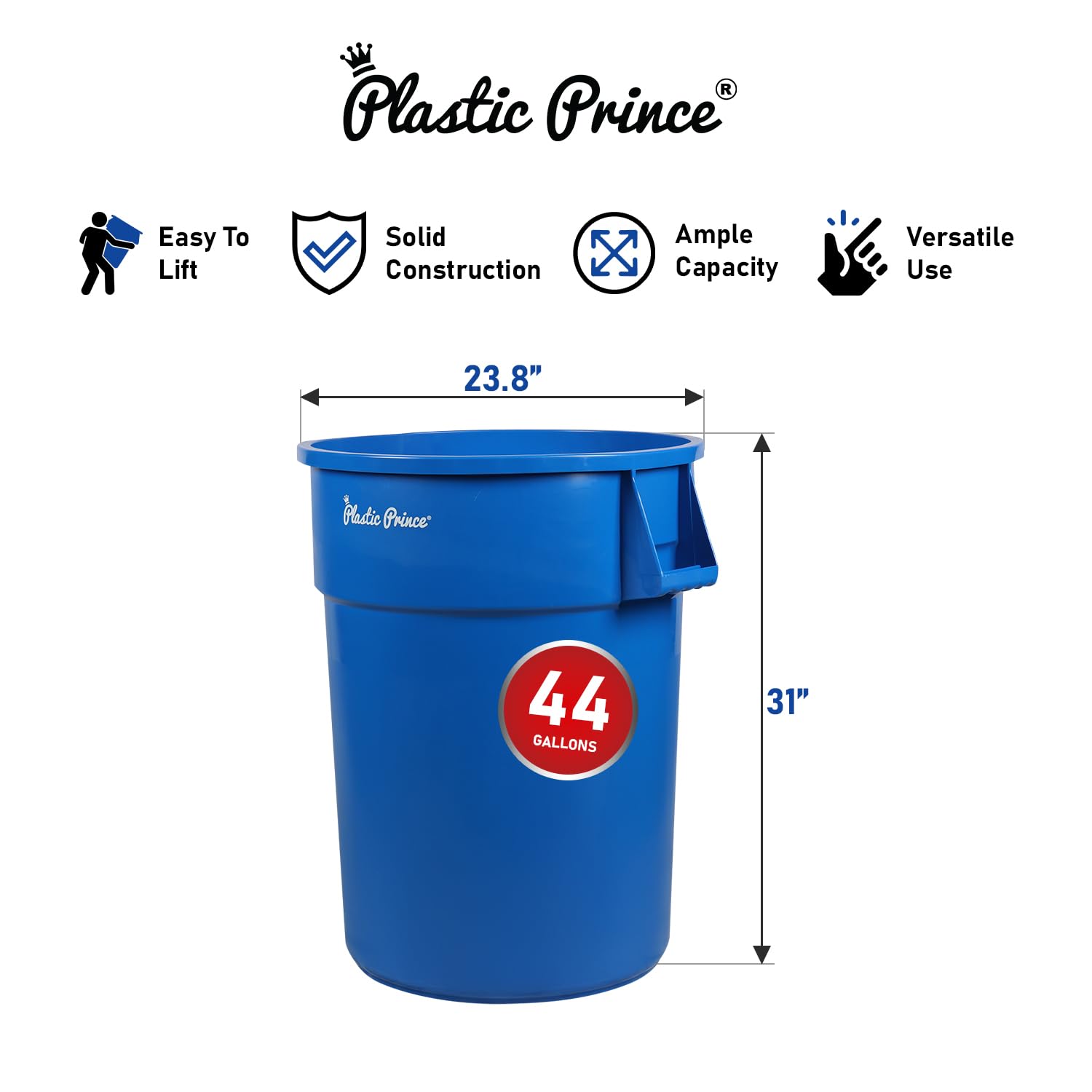 44 Gal Blue Round Trash Can