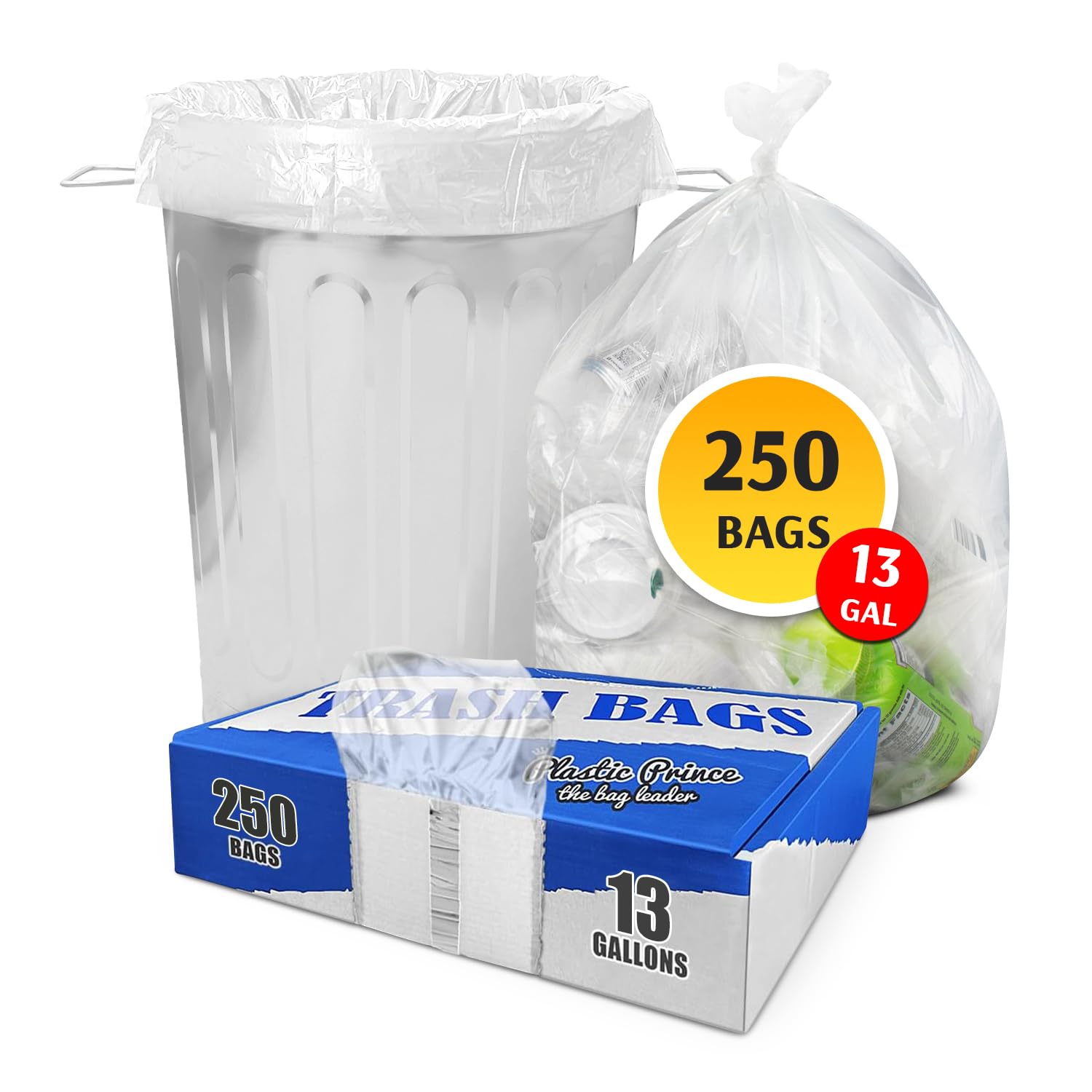 15" x 9" x 31" 13 Gal 2 Mil Clear Heavy Duty Kitchen Bags, 250/Case