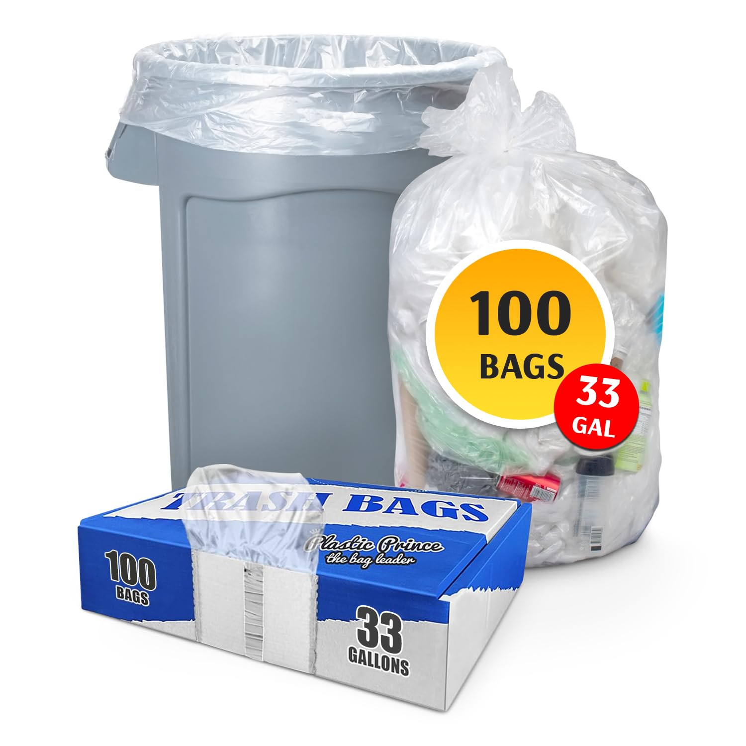 23" x 10" x 39" 33 Gal 1.5 Mil Clear Recycling Bags, 100/Case