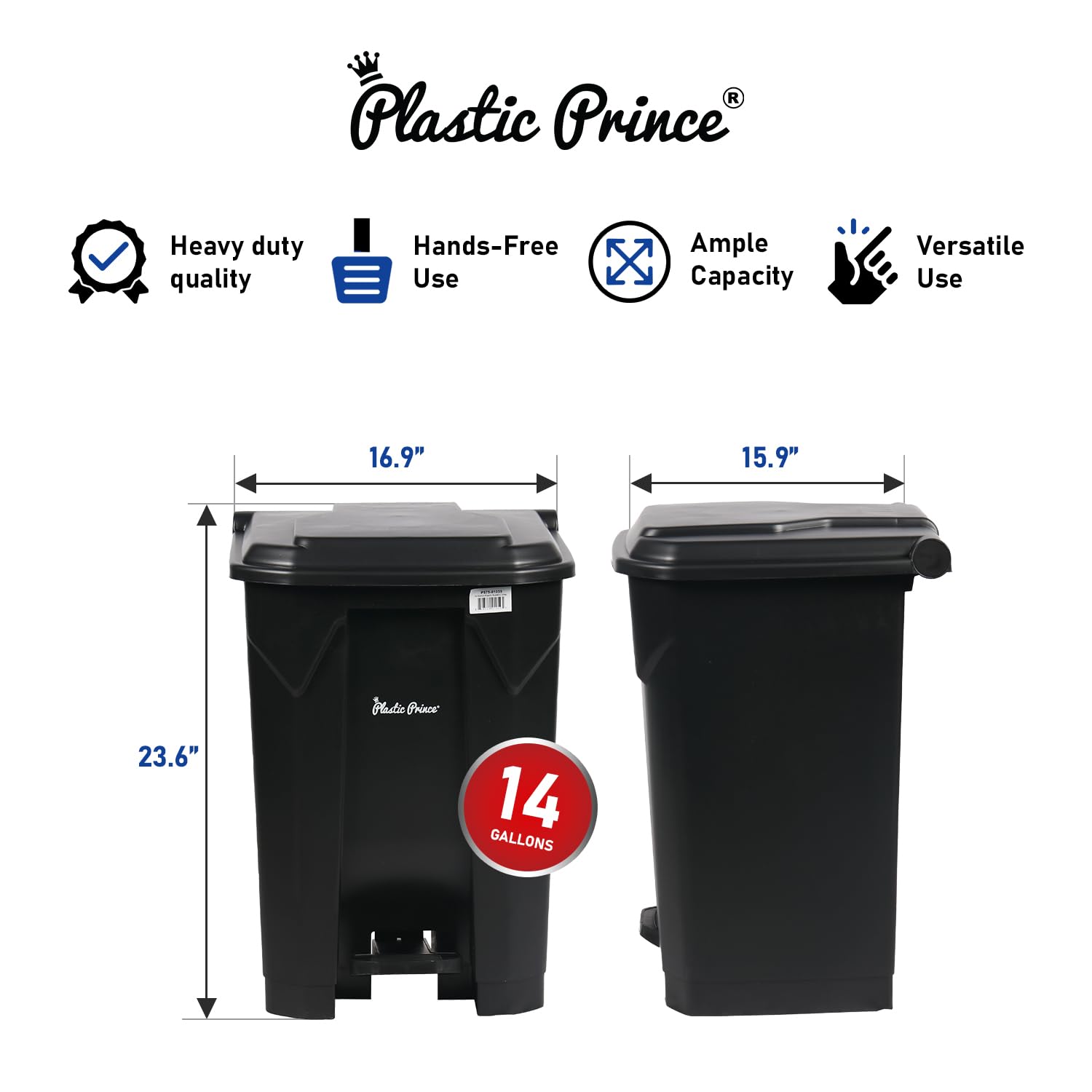 14 Gal Step-On Indoor Trash Can, Black