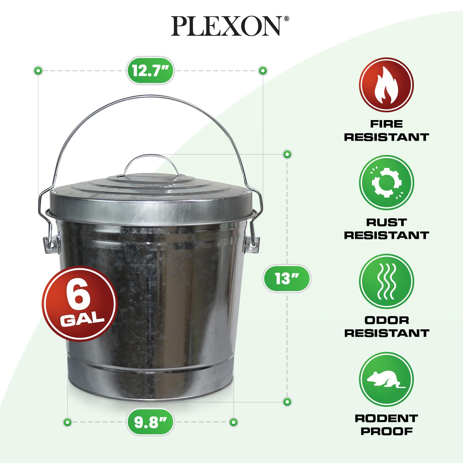 6-Gallon Galvanized Steel Round Fire Resistant Trash Can with Lid