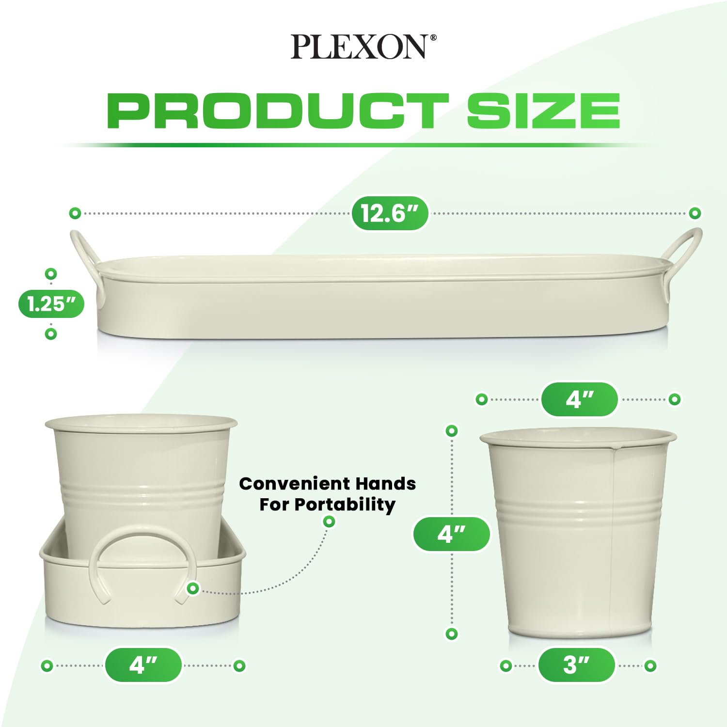 Set of 3 Beige Metal Garden Planters with Tray