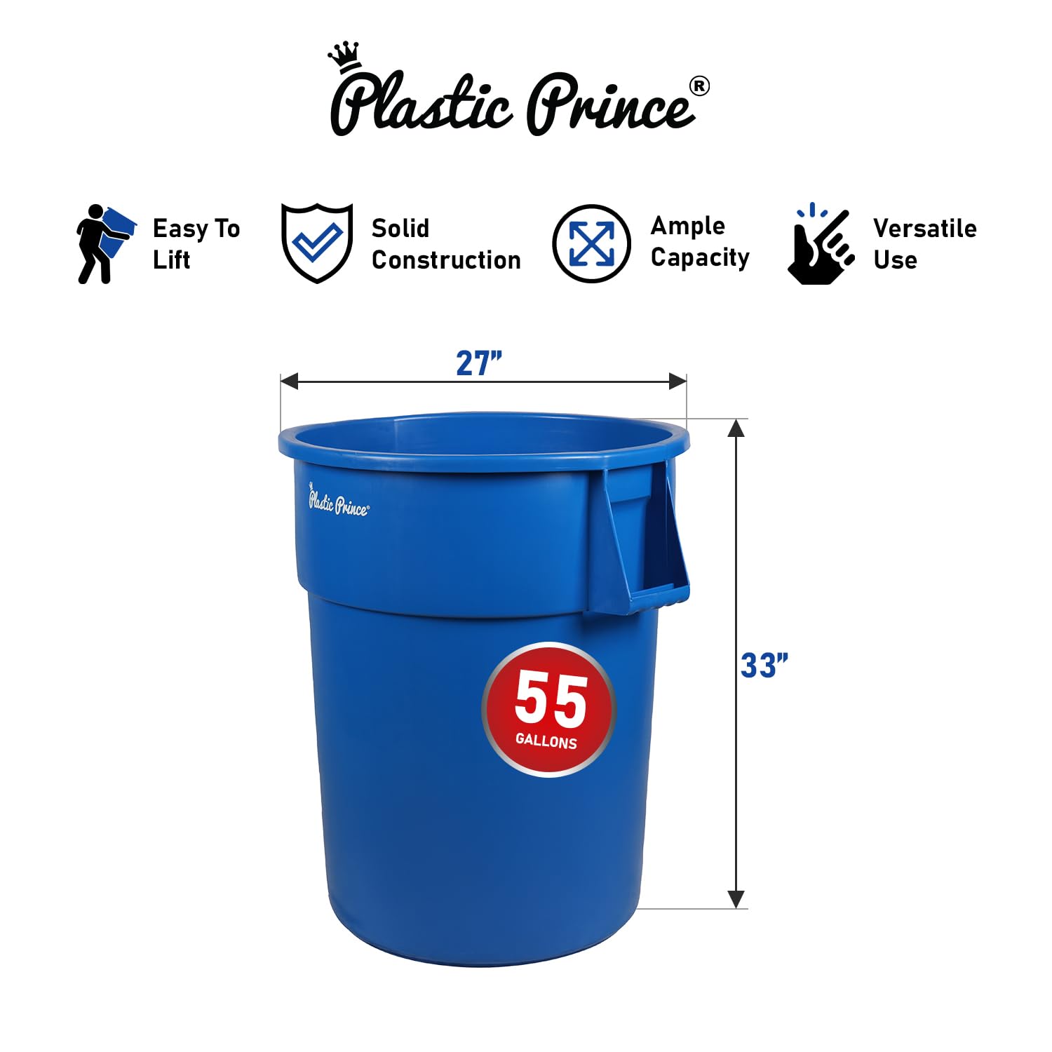 55 Gal Blue Round Trash Can