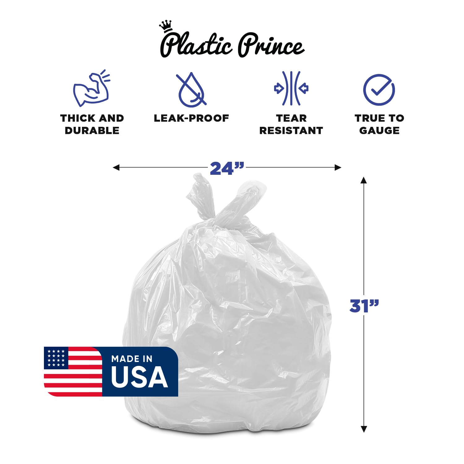 15" x 9" x 31" 13 Gal 2 Mil Clear Heavy Duty Kitchen Bags, 250/Case