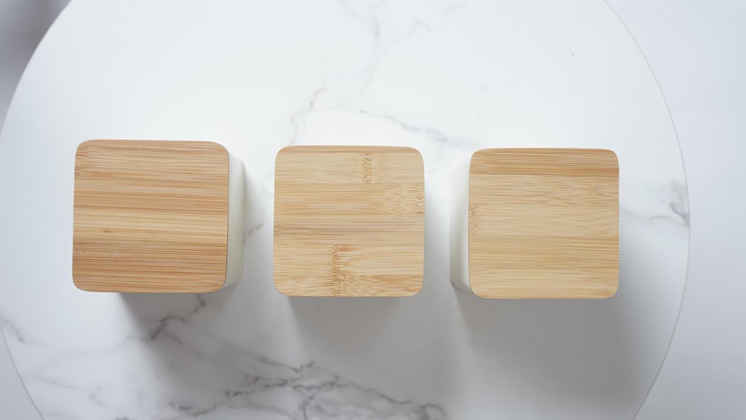 3-piece White Metal Jar Set with Airtight Bamboo Lids - 2