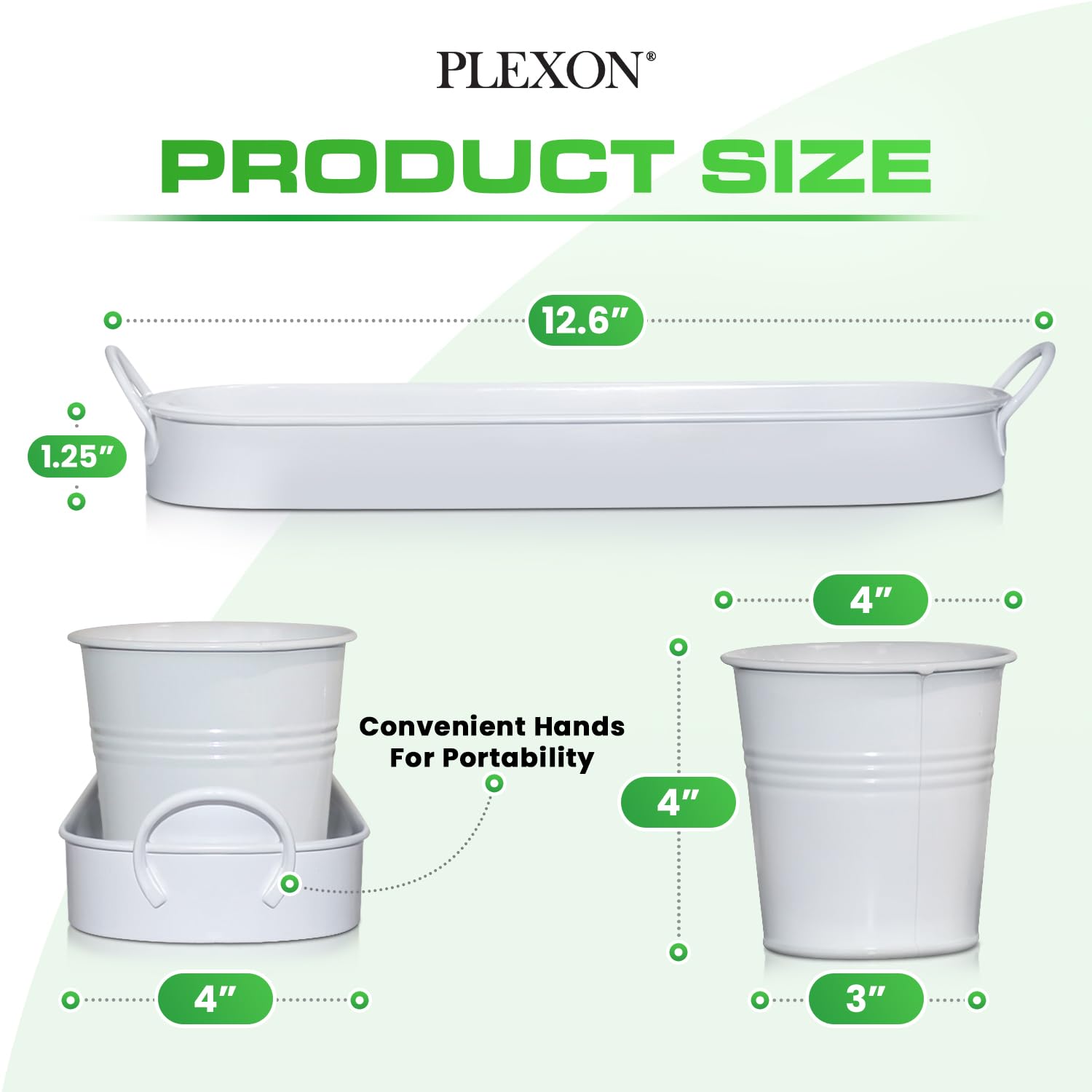 Set of 3 White Metal Garden Planters with Tray