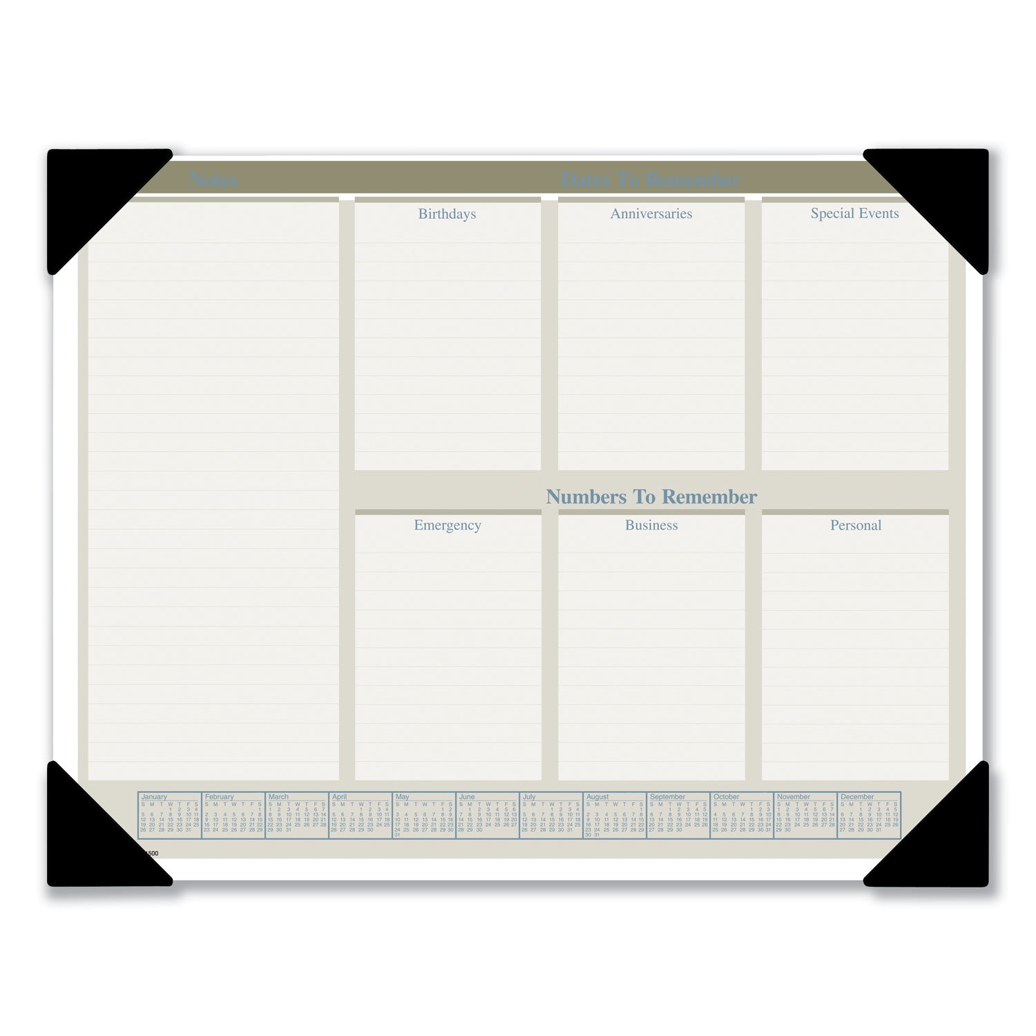 Executive Monthly Desk Pad Calendar, 22 x 17, White Sheets, Black Corners, 12-Month (Jan to Dec): 2024 -