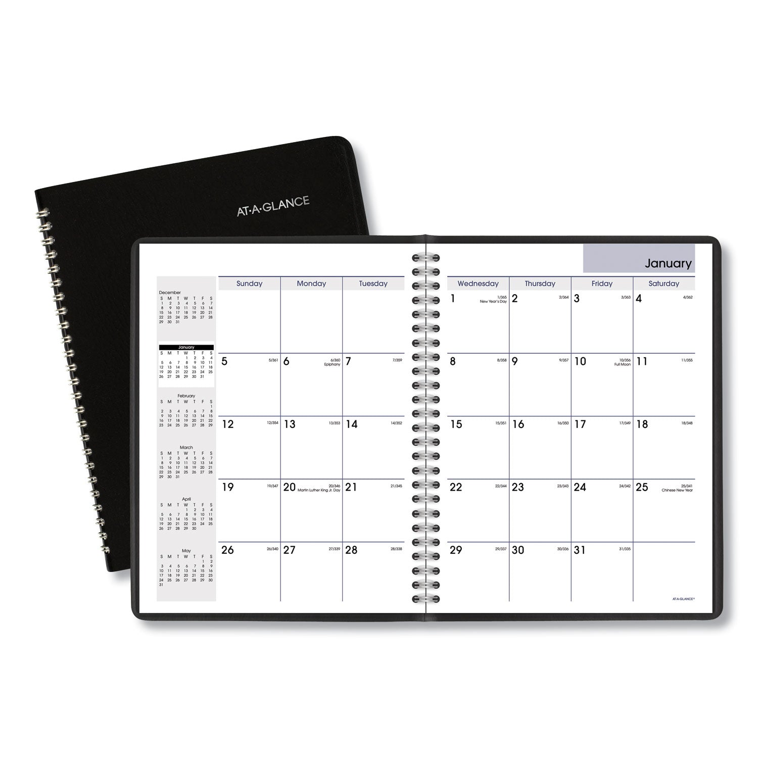 DayMinder Monthly Planner with Notes Column, Ruled Blocks, 8.75 x 7, Black Cover, 12-Month (Jan to Dec): 2024 -