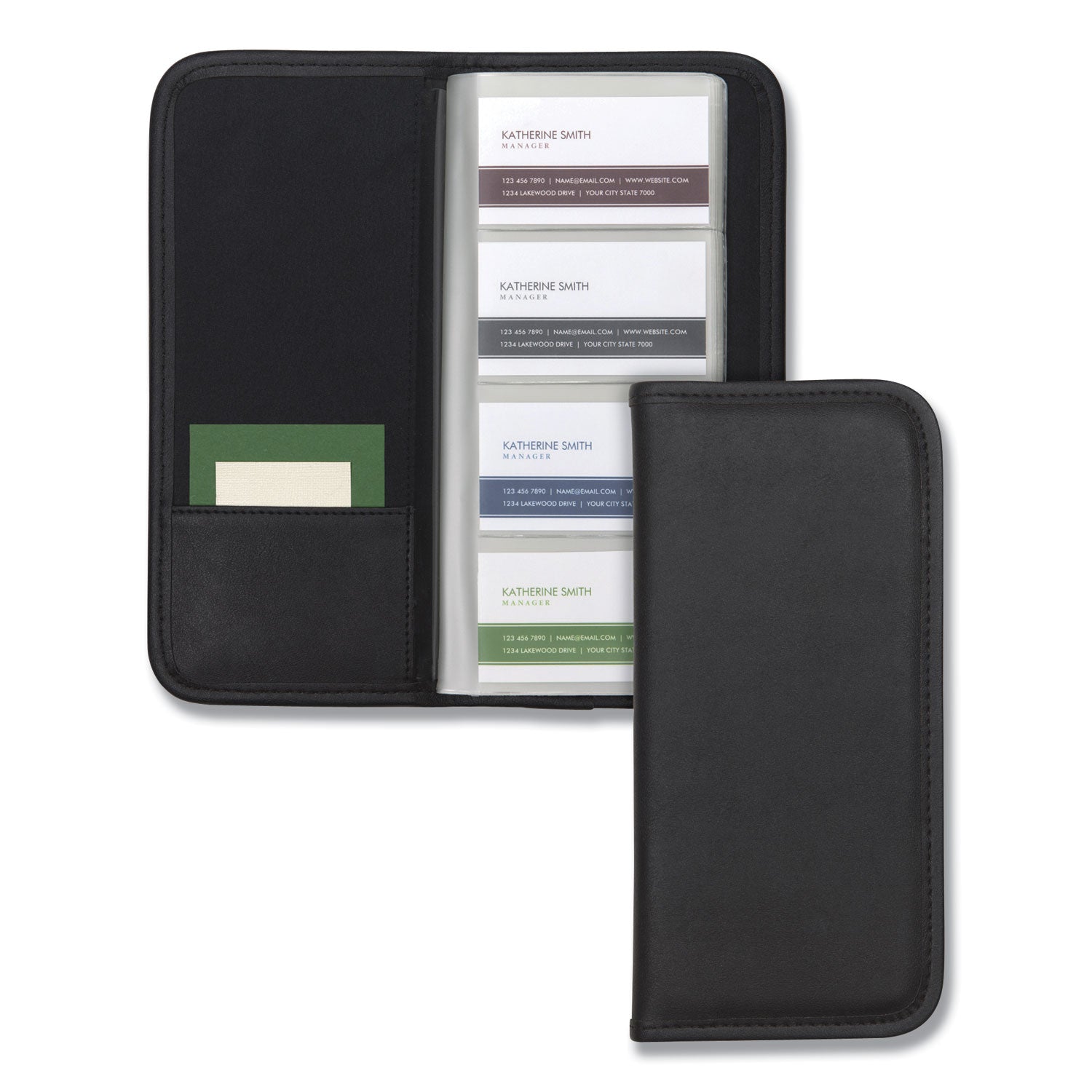 Professional Vinyl Business Card File, Holds 160 2 x 3.5 Cards, 4.75 x 10.25, Black -