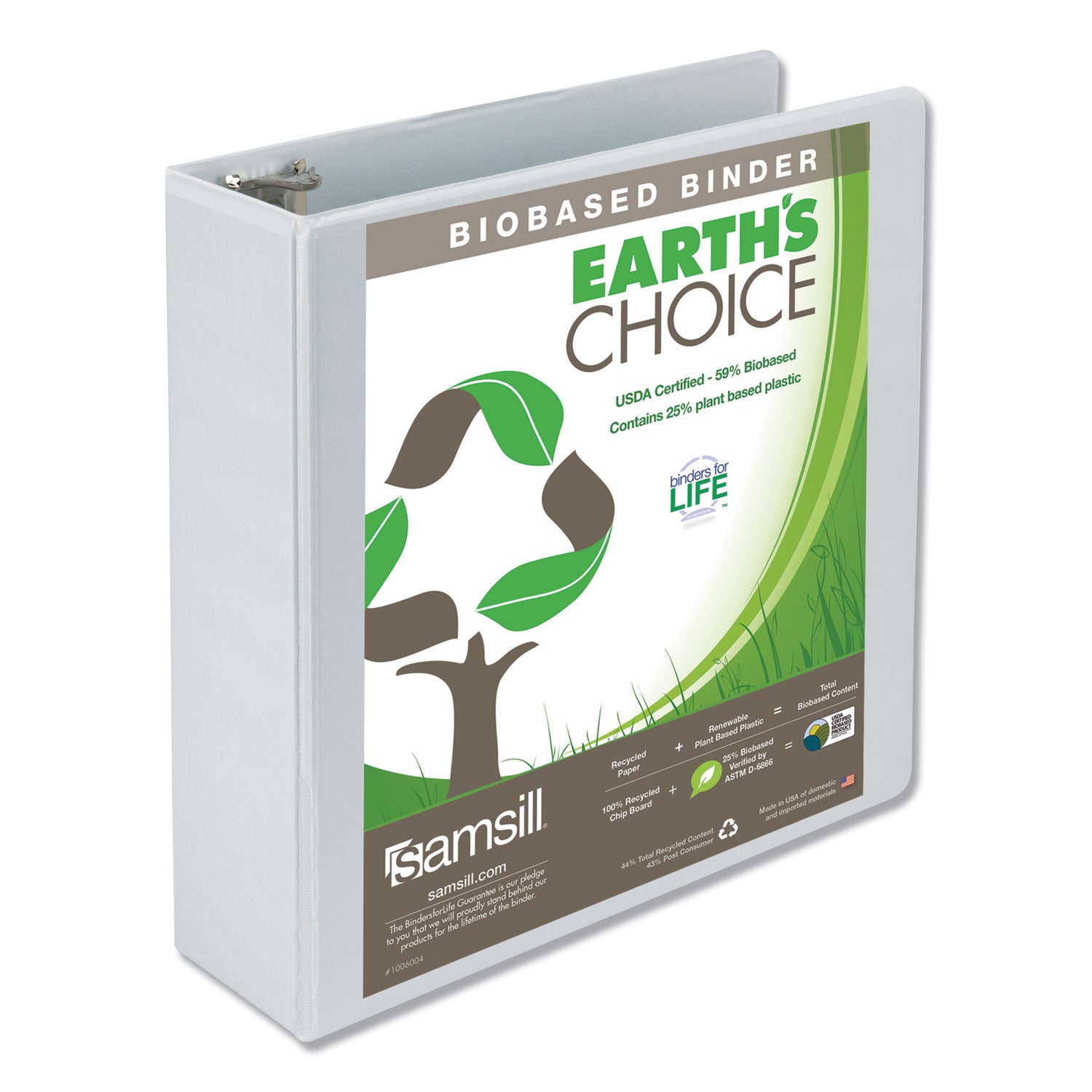 Earth's Choice Plant-Based Round Ring View Binder, 3 Rings, 3" Capacity, 11 x 8.5, White -
