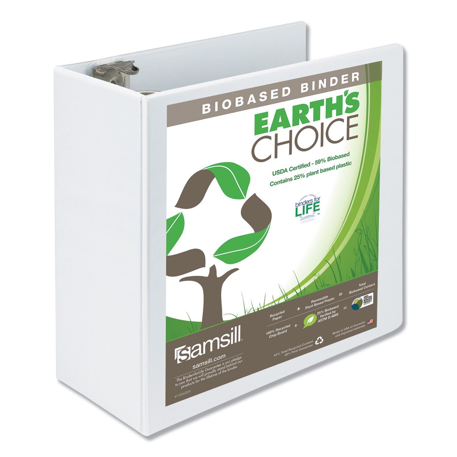 Earth's Choice Plant-Based Round Ring View Binder, 3 Rings, 5" Capacity, 11 x 8.5, White -