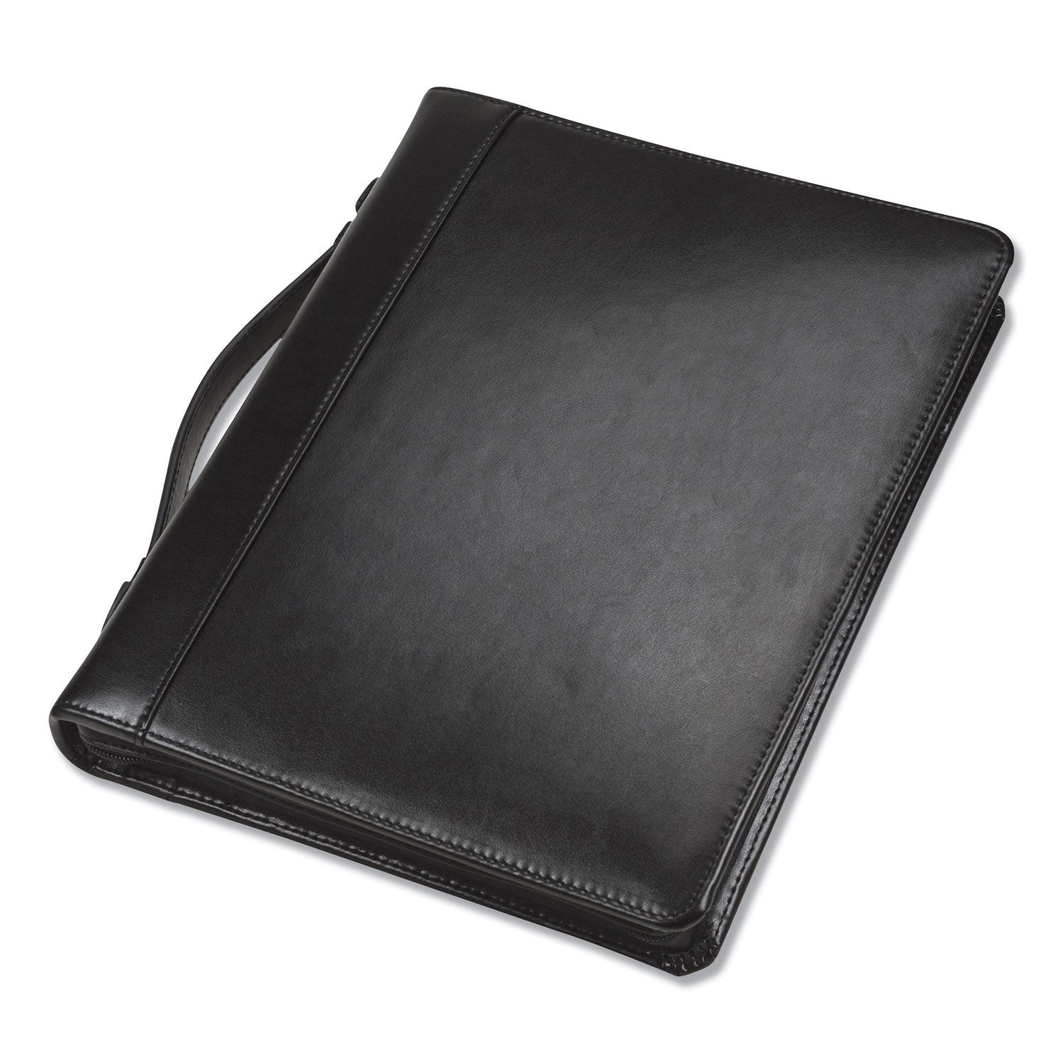 Leather Multi-Ring Zippered Portfolio, Two-Part, 1" Cap, 11 x 13 1/2, Black -