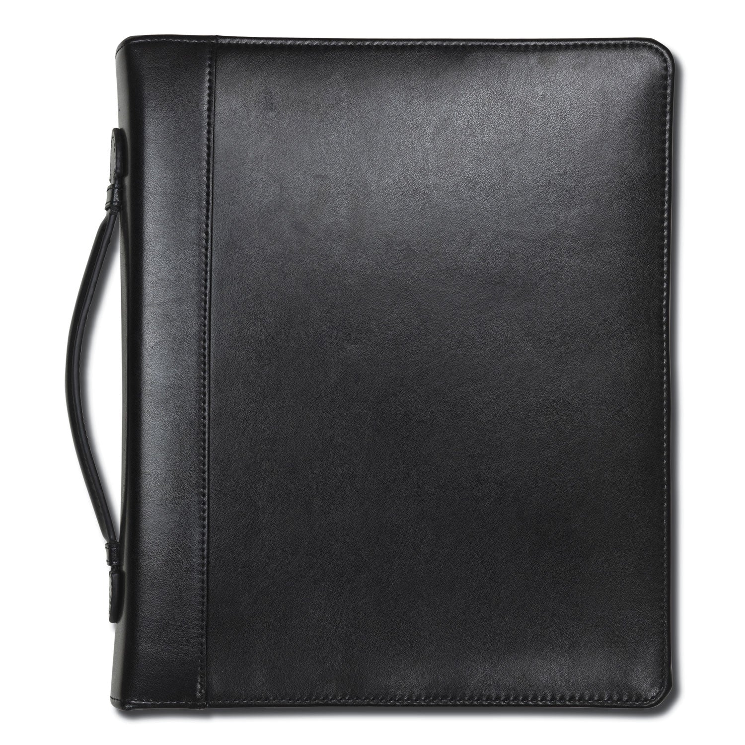 Leather Multi-Ring Zippered Portfolio, Two-Part, 1" Cap, 11 x 13 1/2, Black -