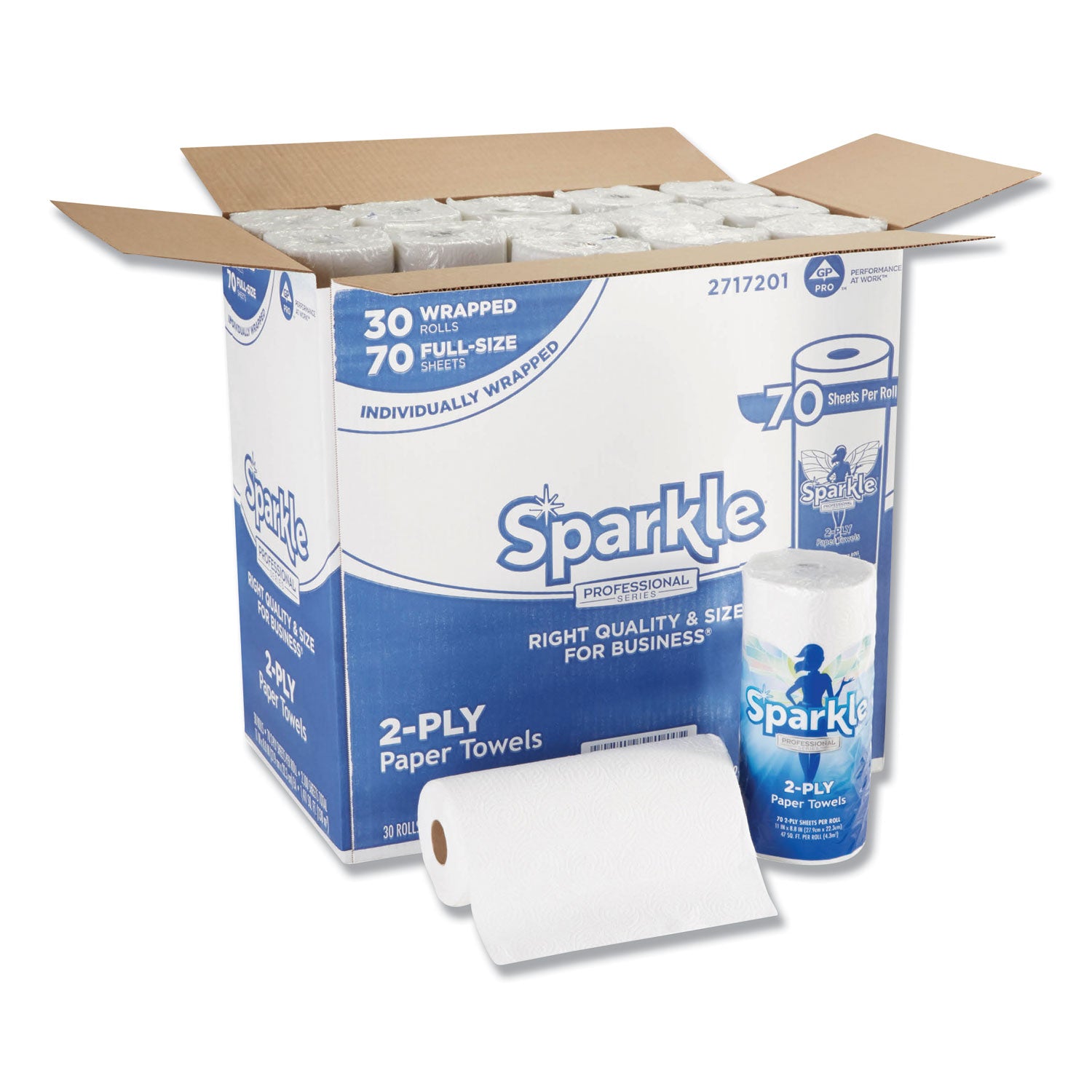 Sparkle ps Premium Perforated Paper Kitchen Towel Roll, 2-Ply, 11 x 8.8, White, 70 Sheets, 30 Rolls/Carton -