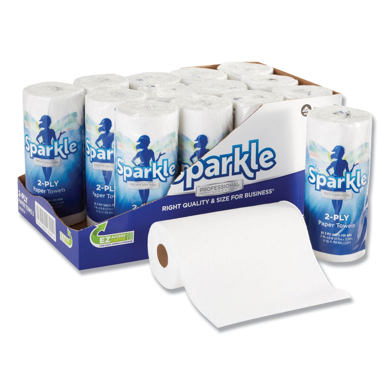 Sparkle ps Premium Perforated Paper Kitchen Towel Roll, 2-Ply, 11 x 8.8, White, 85/Roll, 15 Rolls/Carton -