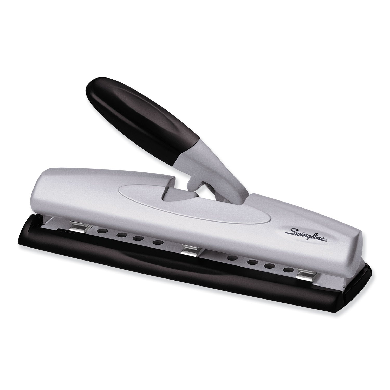 12-Sheet LightTouch Desktop Two- to Three-Hole Punch, 9/32" Holes, Black/Silver -