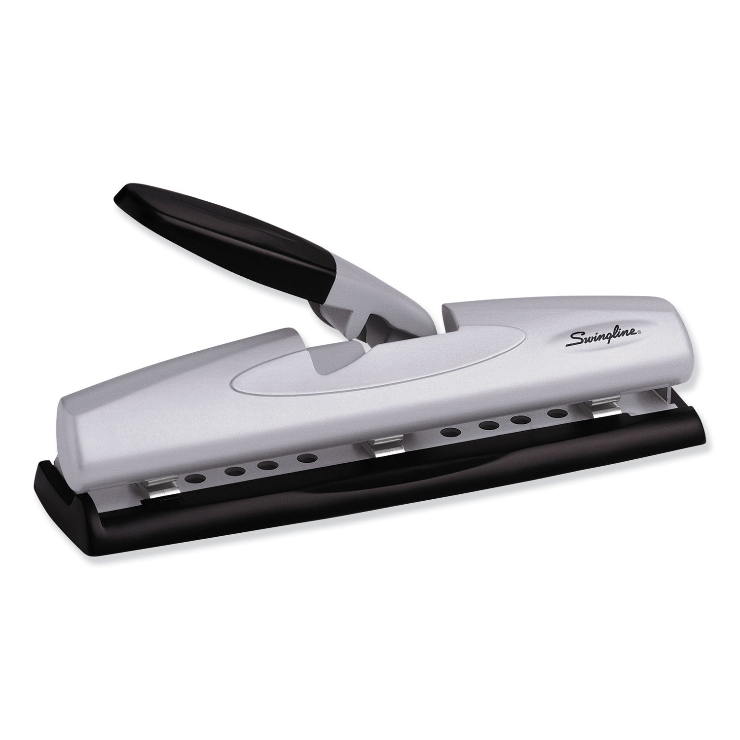 12-Sheet LightTouch Desktop Two- to Three-Hole Punch, 9/32" Holes, Black/Silver -