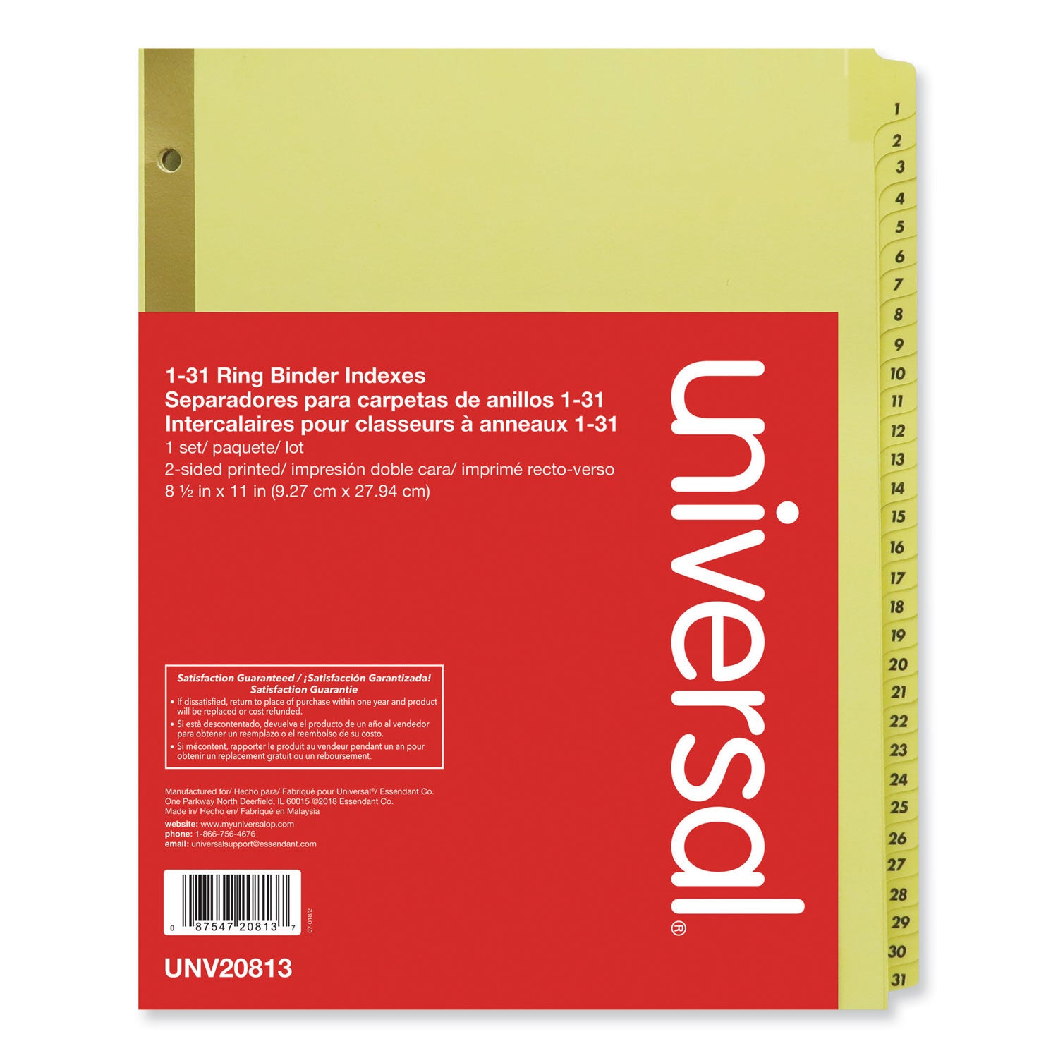 Deluxe Preprinted Plastic Coated Tab Dividers with Black Printing, 31-Tab, 1 to 31, 11 x 8.5, Buff, 1 Set -