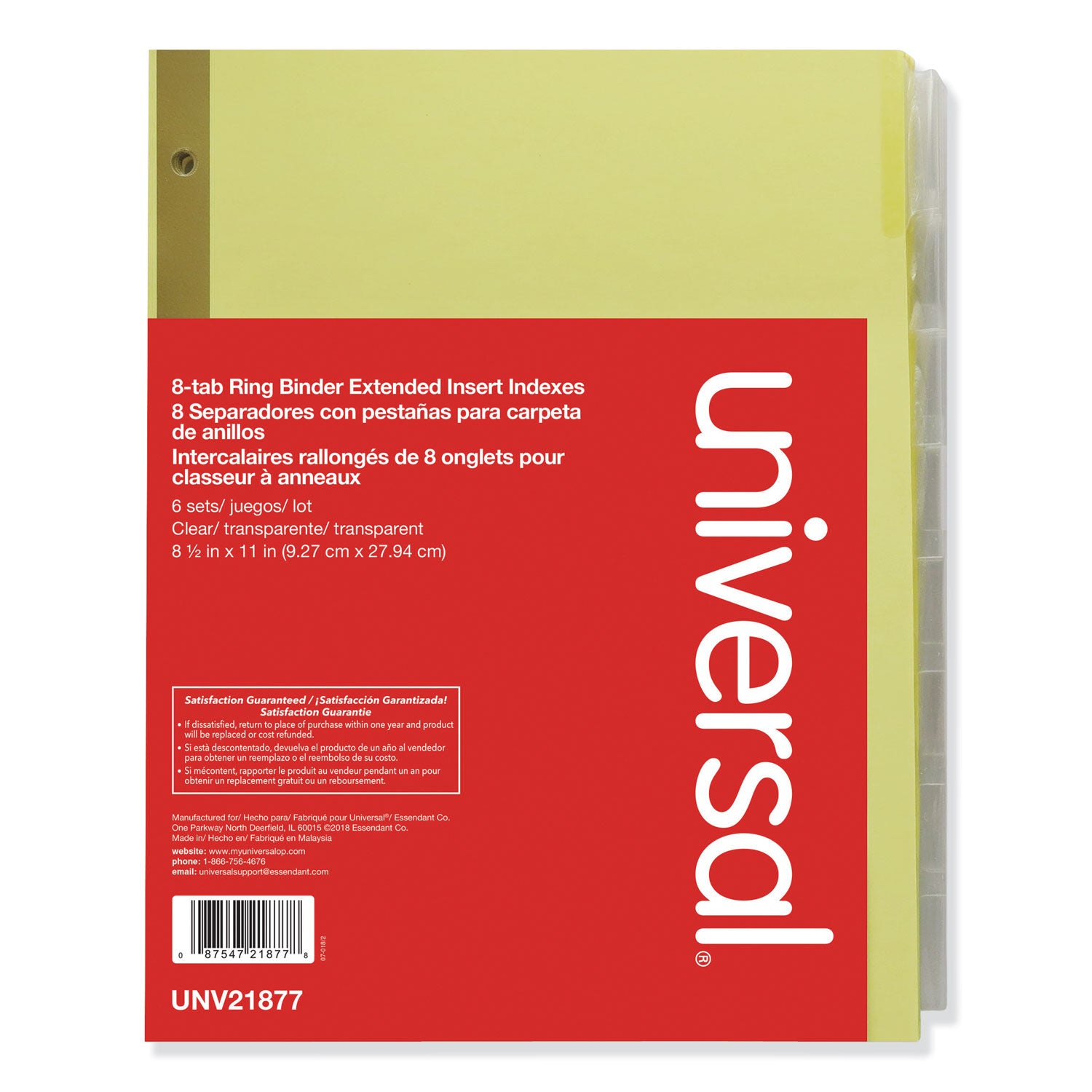 Deluxe Extended Insertable Tab Indexes, 8-Tab, 11 x 8.5, Buff, Clear Tabs, 6 Sets -