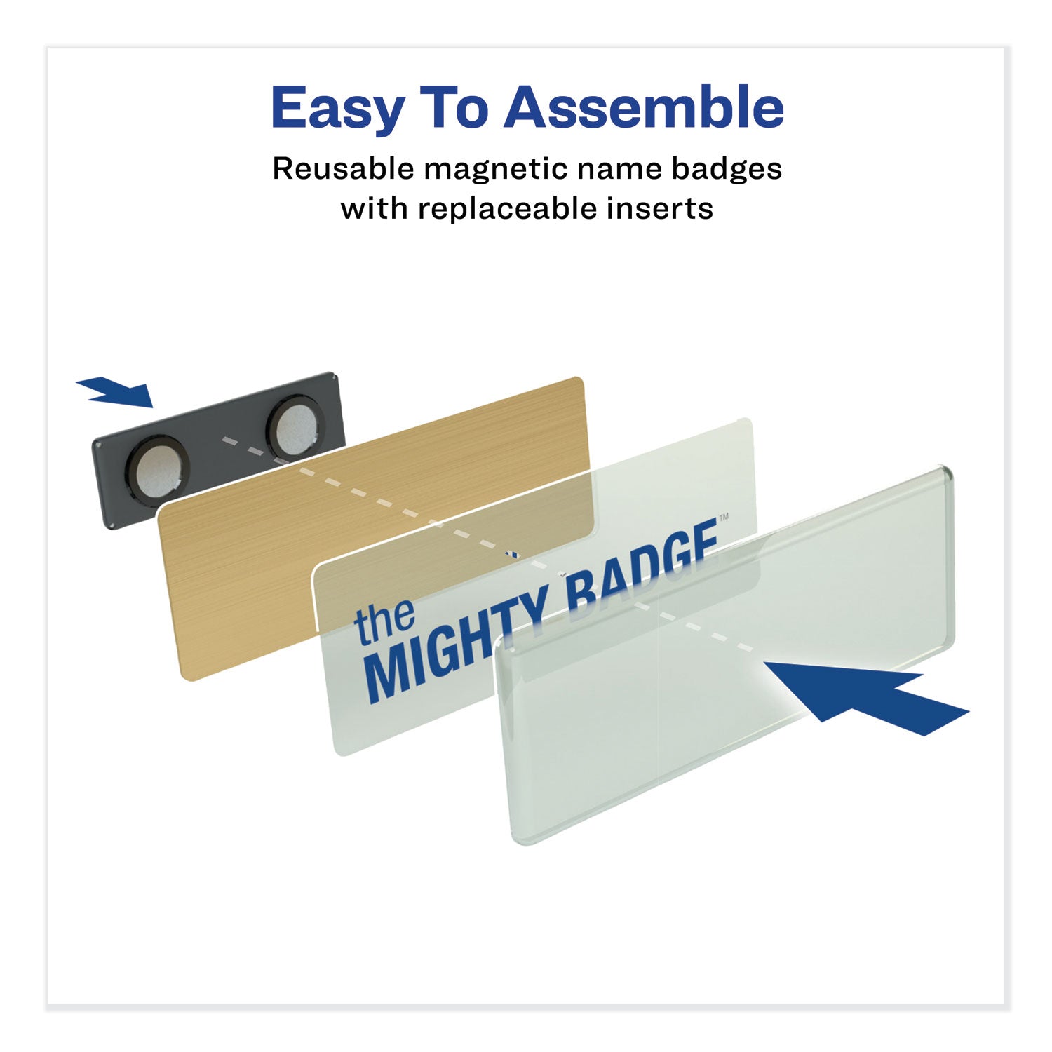 the-mighty-badge-name-badge-holder-kit-horizontal-3-x-1-inkjet-gold-10-holders-80-inserts_ave71203 - 2