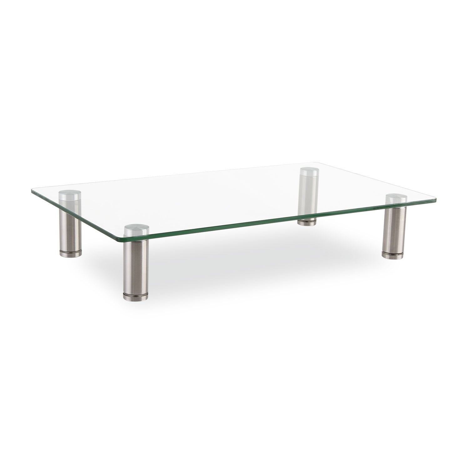 adjustable-tempered-glass-monitor-riser-1575-x-95-x-3-to-35-clear-silver-supports-44-lbs_ivr55020 - 1