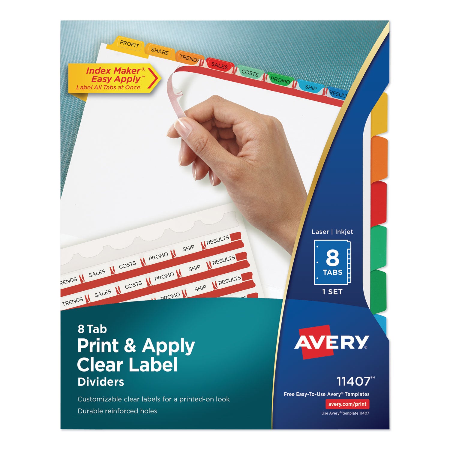 Print and Apply Index Maker Clear Label Dividers, 8-Tab, Color Tabs, 11 x 8.5, White, Traditional Color Tabs, 1 Set -