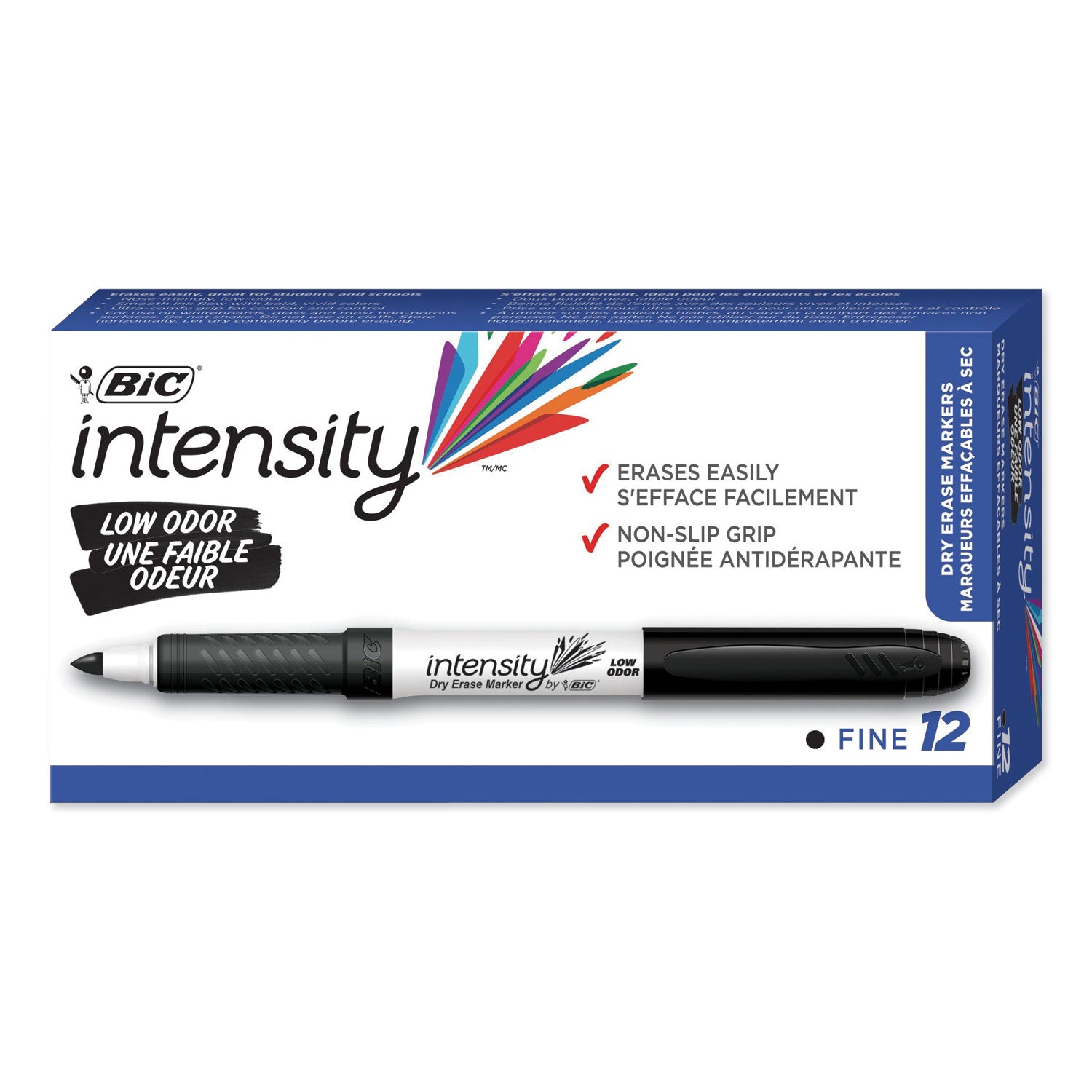 Intensity Low Odor Fine Point Dry Erase Marker, Fine Bullet Tip, Black, Dozen -