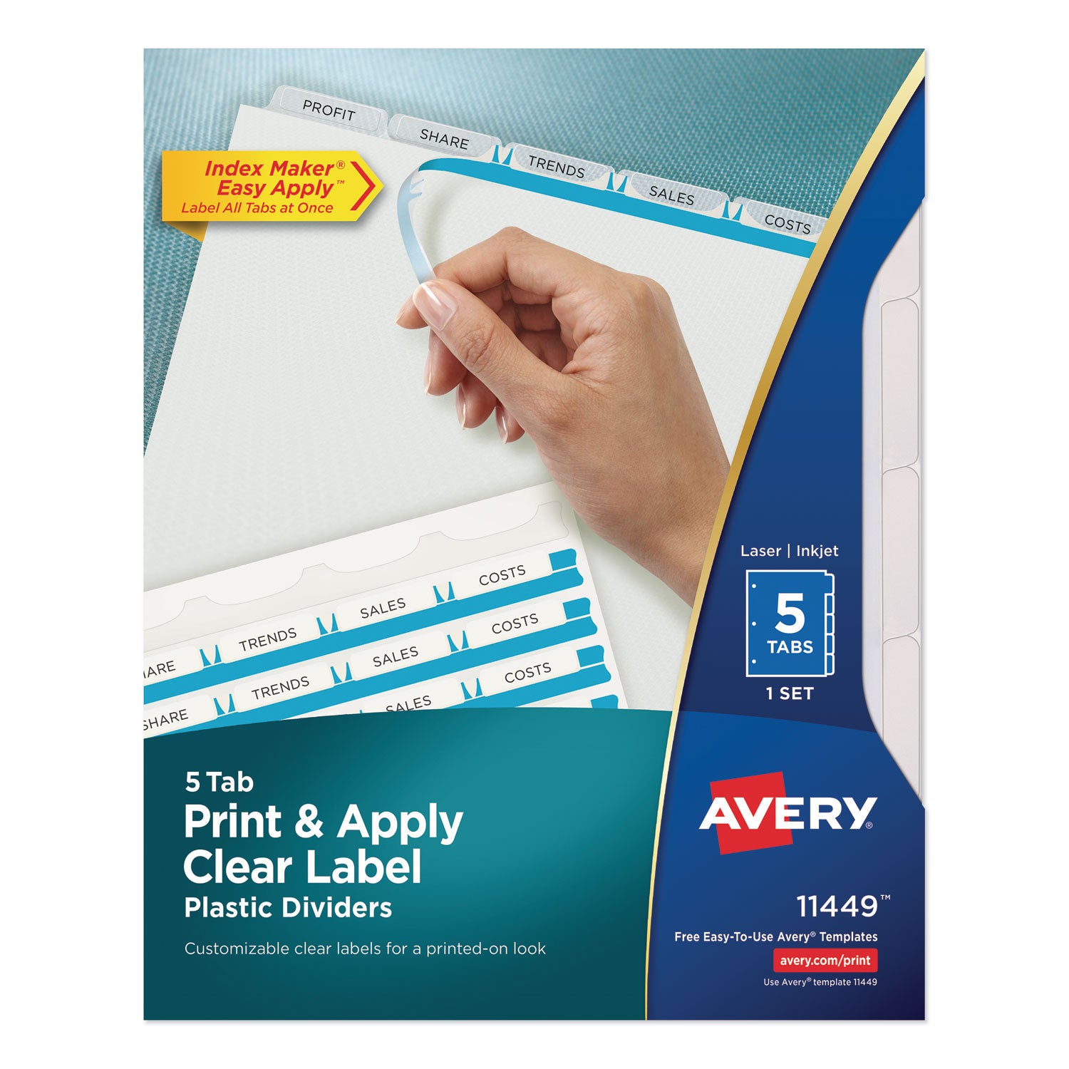 Print and Apply Index Maker Clear Label Plastic Dividers w/Printable Label Strip, 5-Tab, 11 x 8.5, Frosted Clear Tabs, 1 Set -