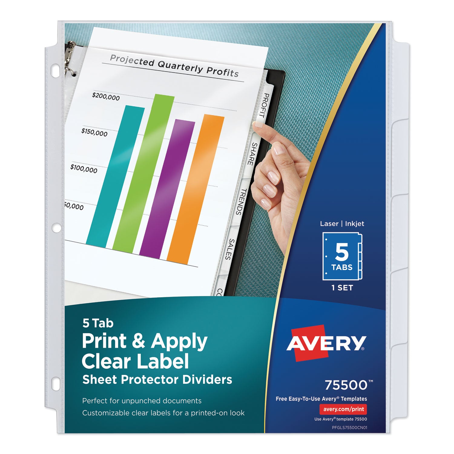 Print and Apply Index Maker Clear Label Sheet Protector Dividers with White Tabs, 5-Tab, 11 x 8.5, White, 1 Set -