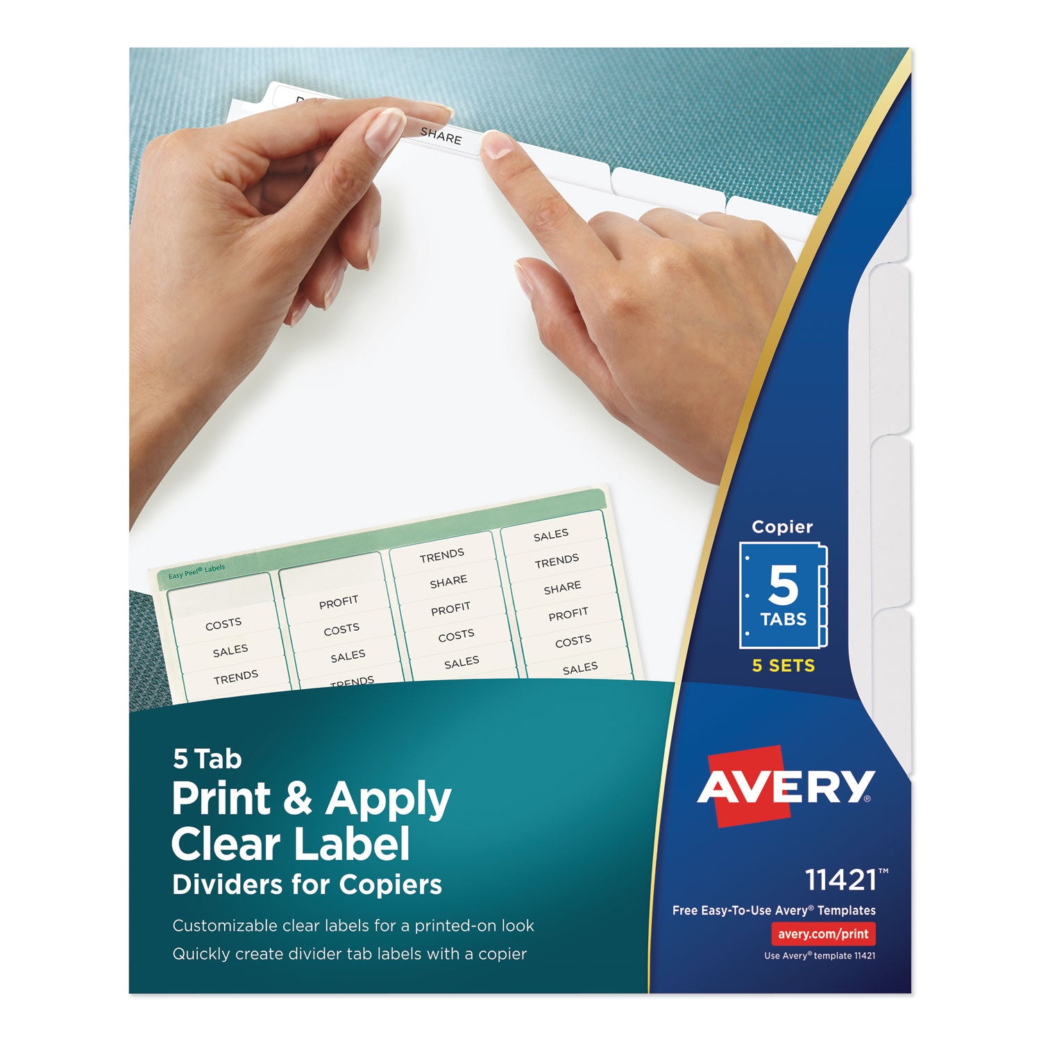 Print and Apply Index Maker Clear Label Dividers, Copiers, 5-Tab, 11 x 8.5, White, 5 Sets -