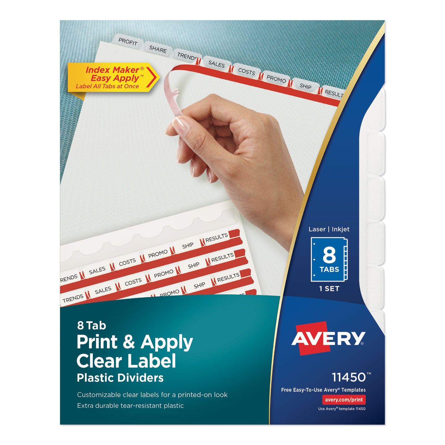 Print and Apply Index Maker Clear Label Plastic Dividers w/Printable Label Strip, 8-Tab, 11 x 8.5, Frosted Clear Tabs, 1 Set -