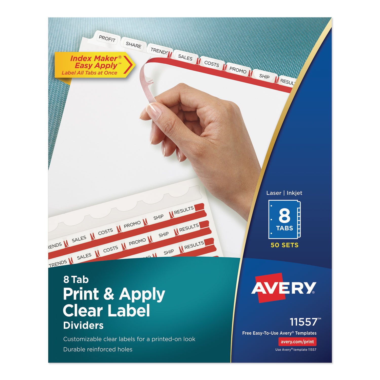 Print and Apply Index Maker Clear Label Dividers, 8-Tab, 11 x 8.5, White, 50 Sets -