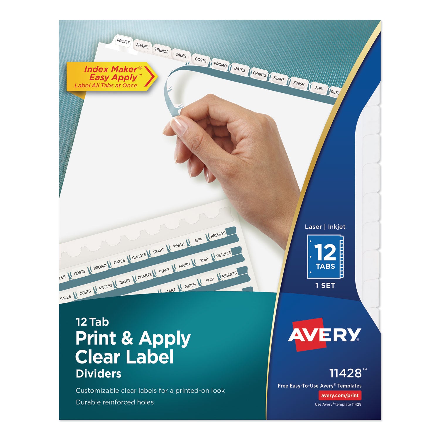 Print and Apply Index Maker Clear Label Dividers, 12-Tab, White Tabs, 11 x 8.5, White, 1 Set -