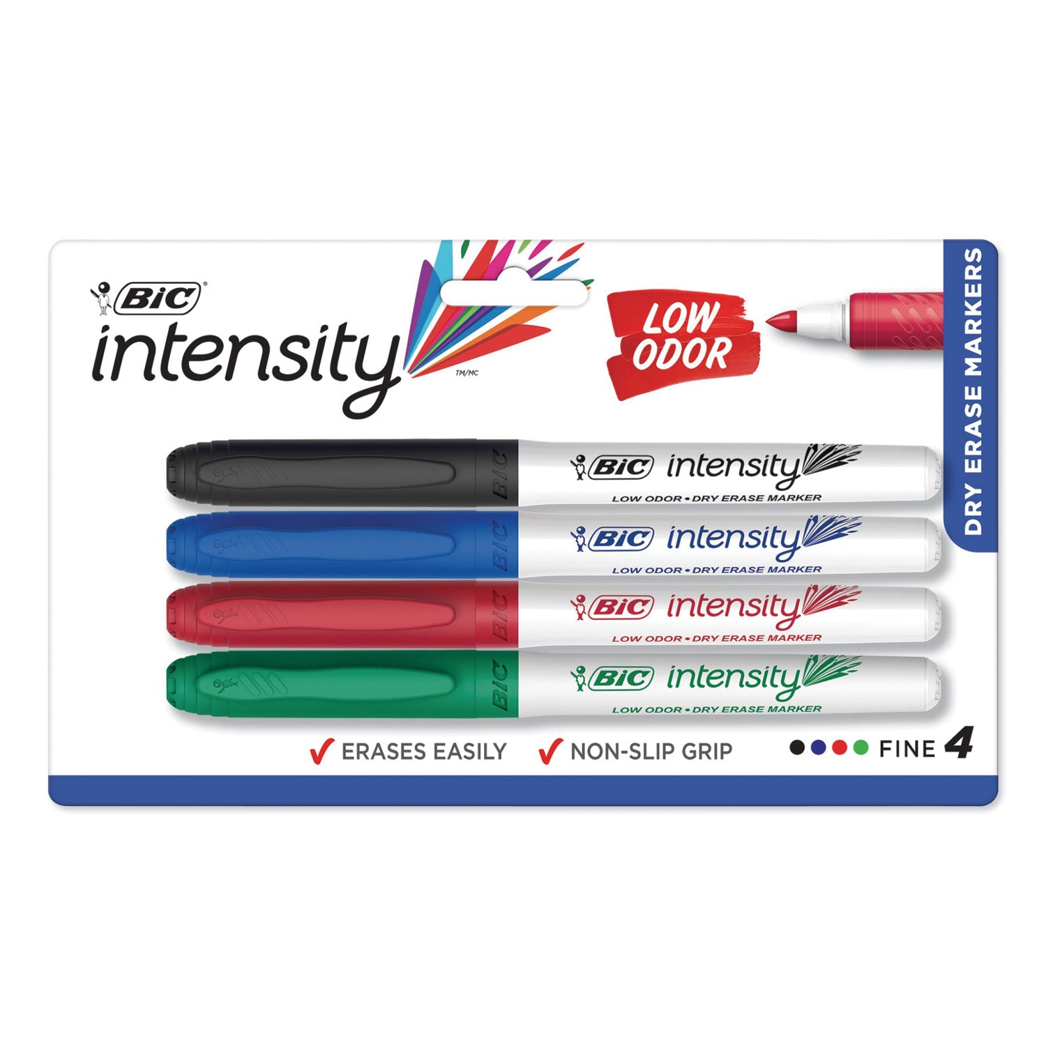 Intensity Low Odor Fine Point Dry Erase Marker, Fine Bullet Tip, Assorted Colors, 4/Set -
