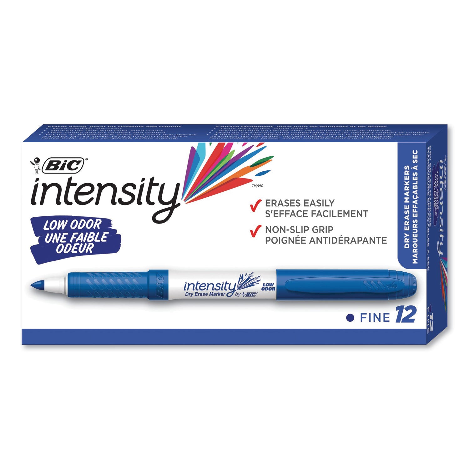 Intensity Low Odor Fine Point Dry Erase Marker, Fine Bullet Tip, Blue, Dozen -