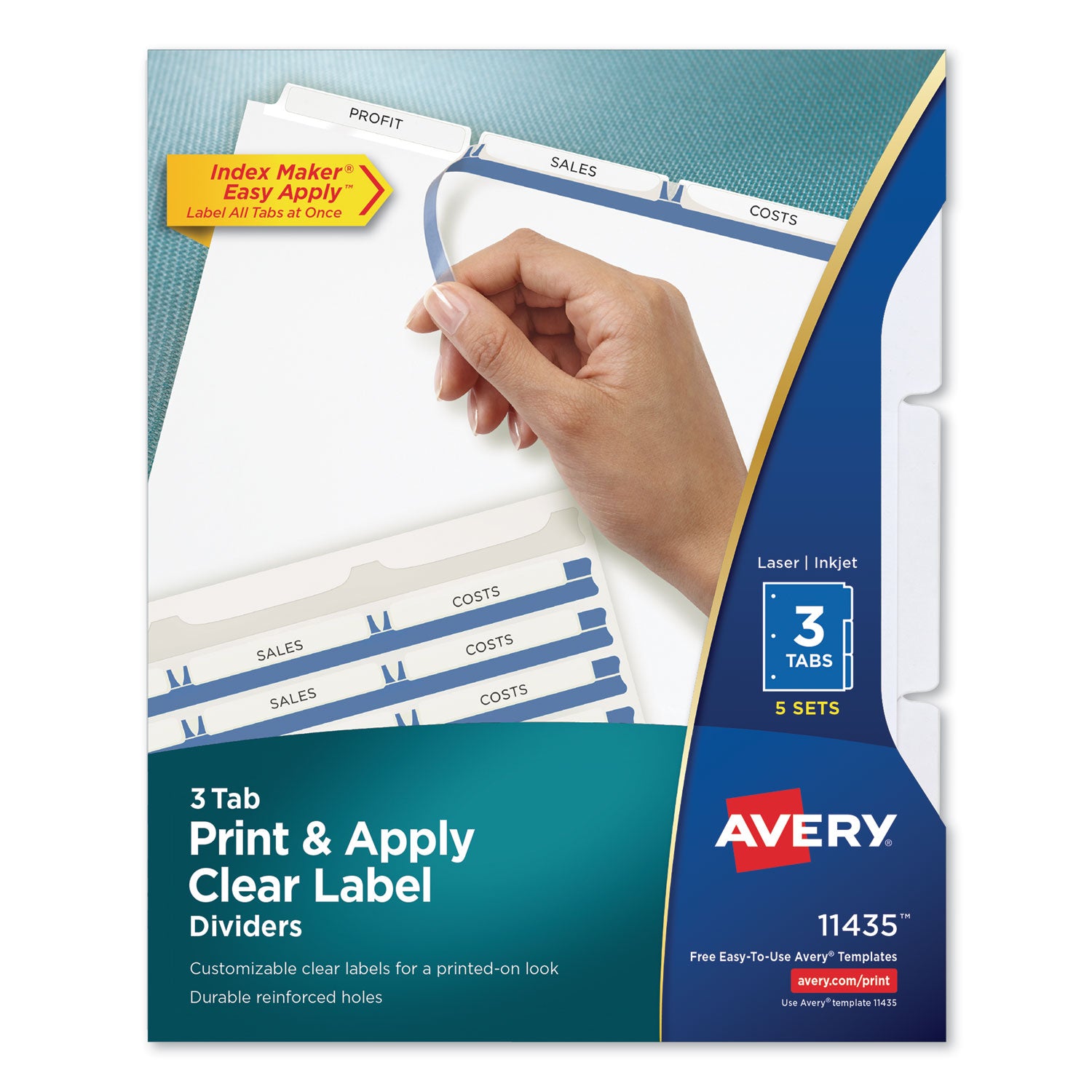 Print and Apply Index Maker Clear Label Dividers, 3-Tab, White Tabs, 11 x 8.5, White, 5 Sets -