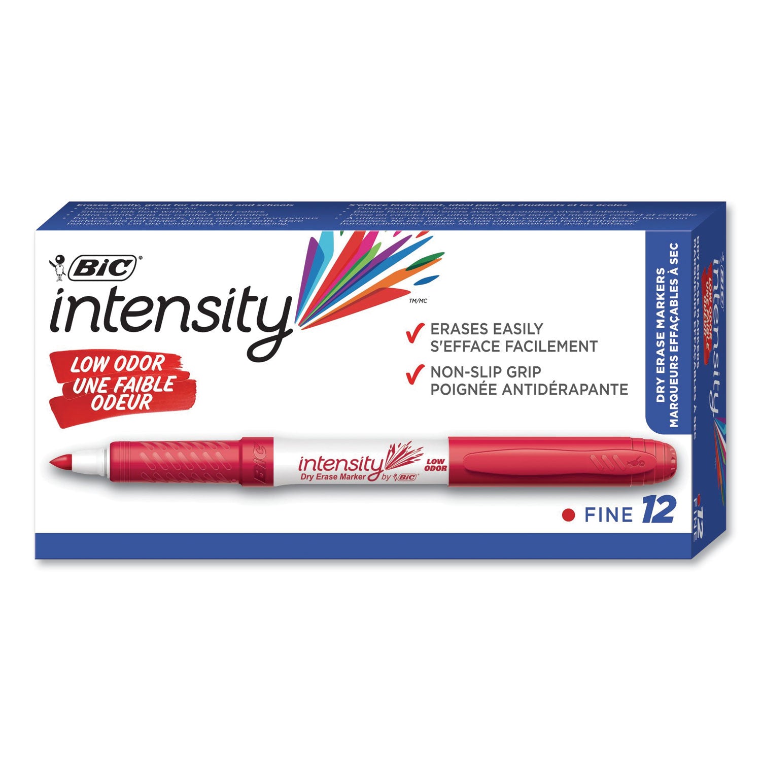 Intensity Low Odor Fine Point Dry Erase Marker, Fine Bullet Tip, Red, Dozen -