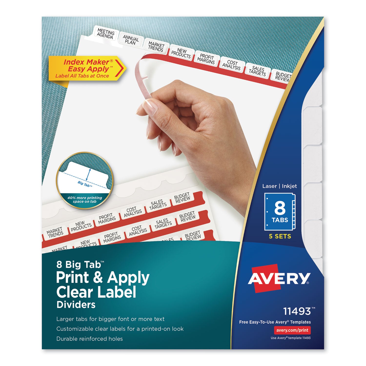 Print and Apply Index Maker Clear Label Dividers, Big Tab, 8-Tab, 11 x 8.5, White, 5 Sets -