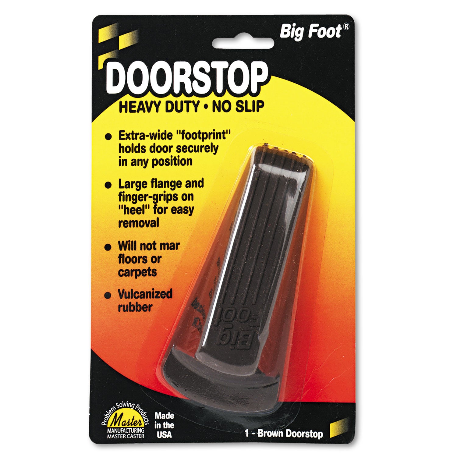 Big Foot Doorstop, No Slip Rubber Wedge, 2.25w x 4.75d x 1.25h, Brown -