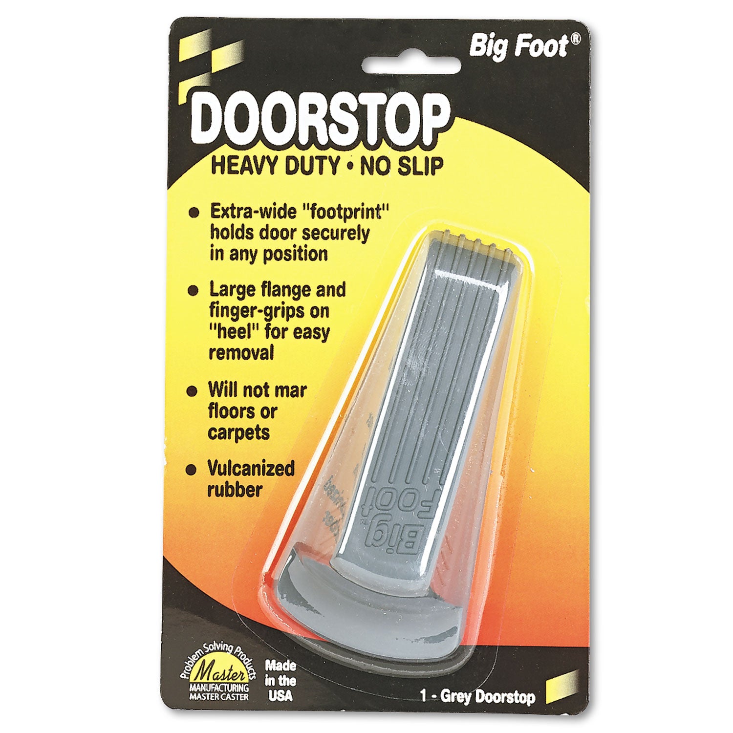 Big Foot Doorstop, No Slip Rubber Wedge, 2.25w x 4.75d x 1.25h, Gray -