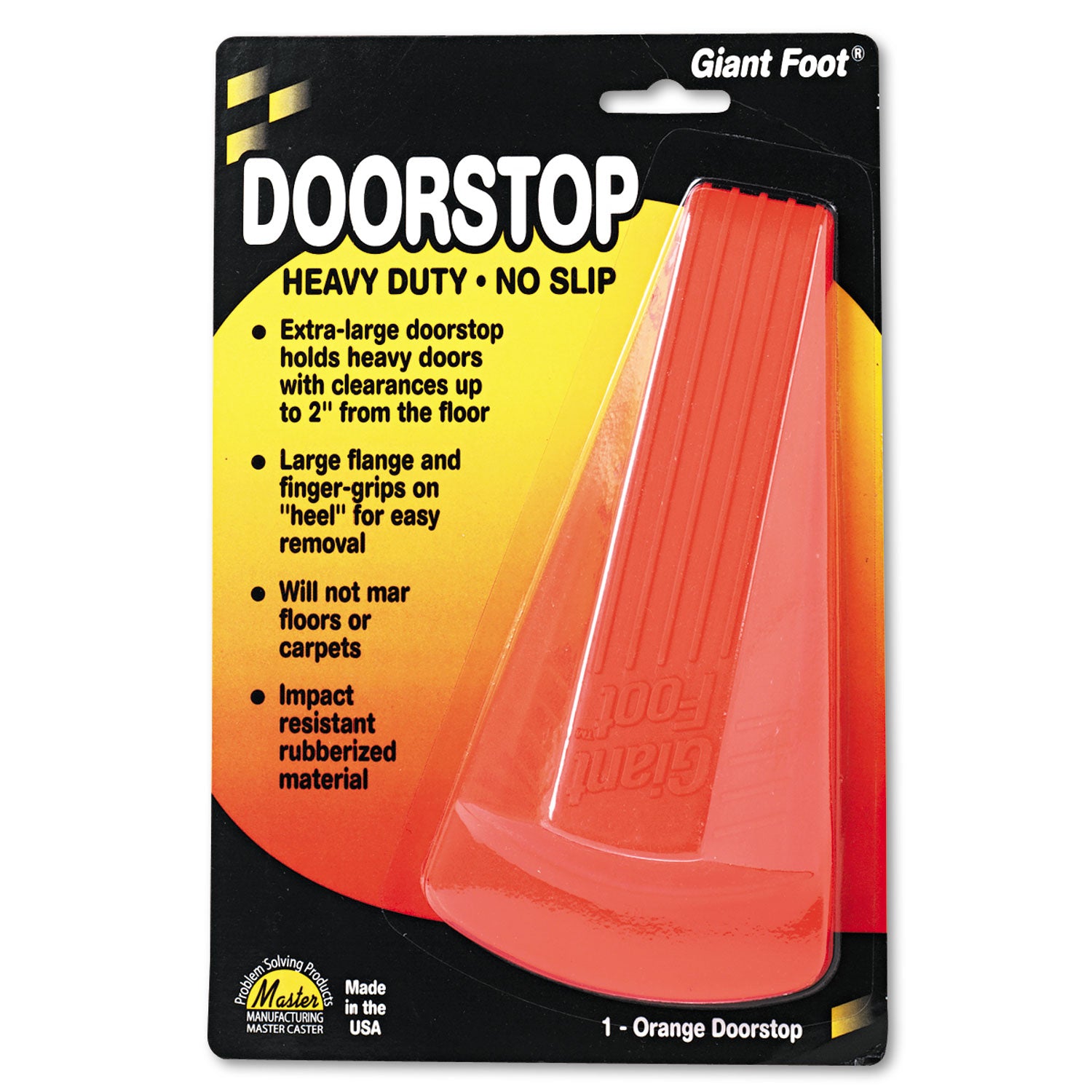 Giant Foot Doorstop, No-Slip Rubber Wedge, 3.5w x 6.75d x 2h, Safety Orange -