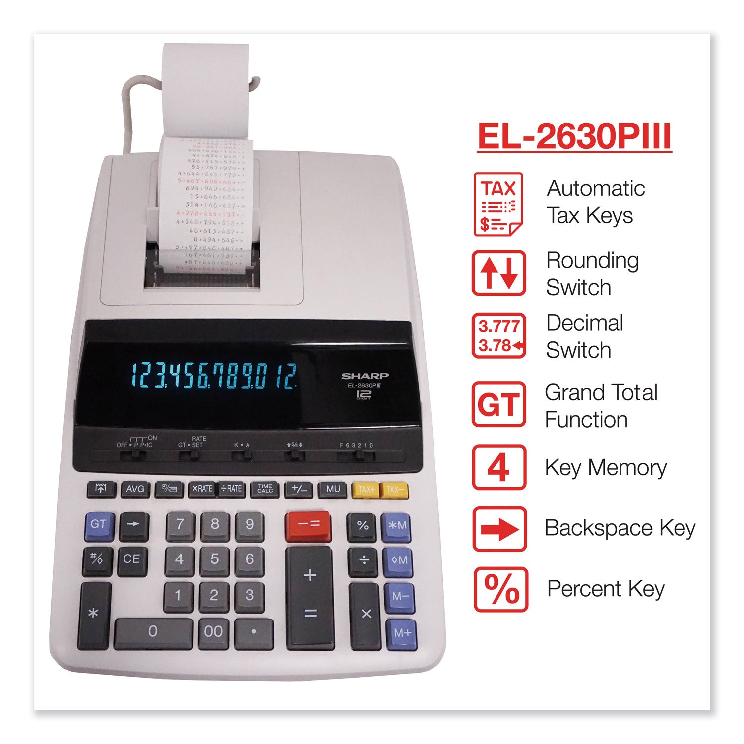 EL2630PIII Two-Color Printing Calculator, Black/Red Print, 4.8 Lines/Sec -