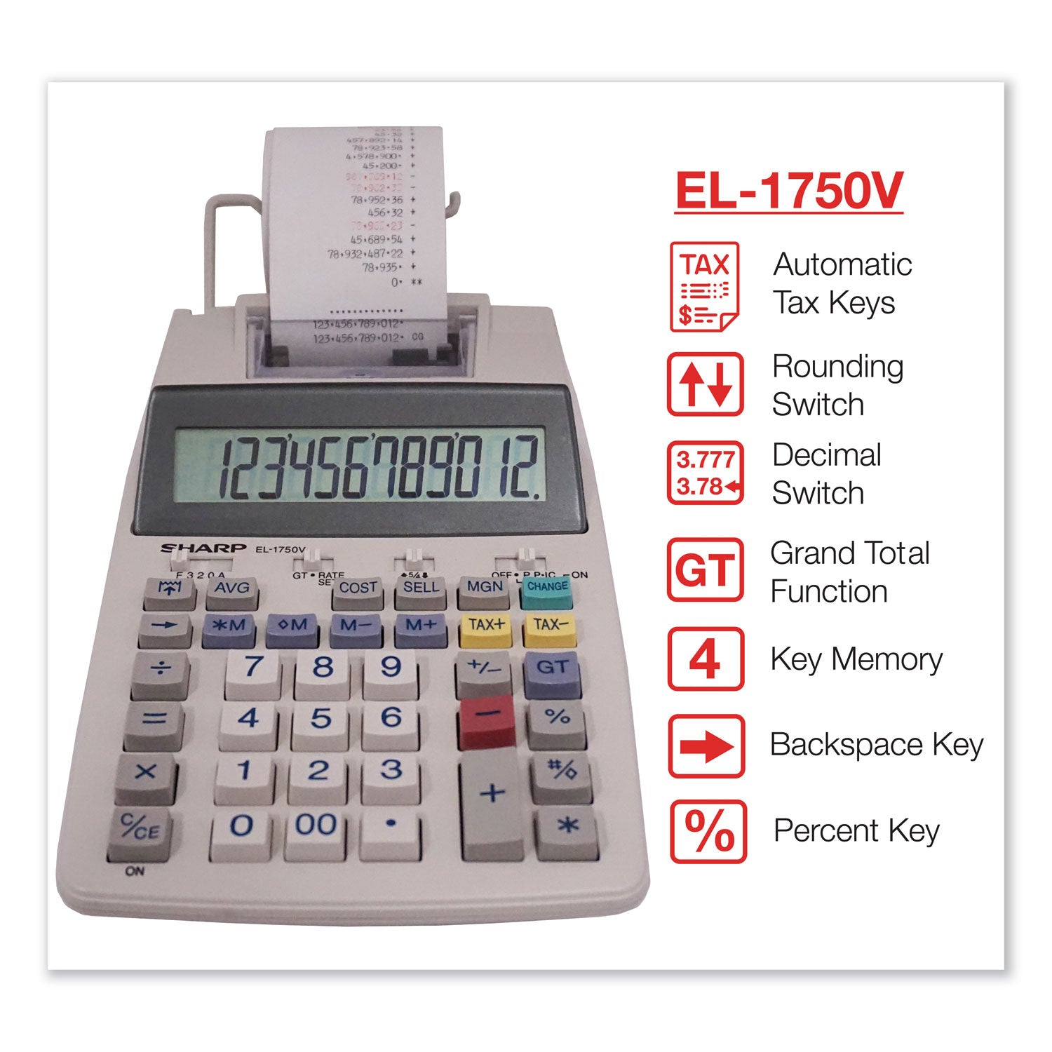 EL-1750V Two-Color Printing Calculator, Black/Red Print, 2 Lines/Sec -