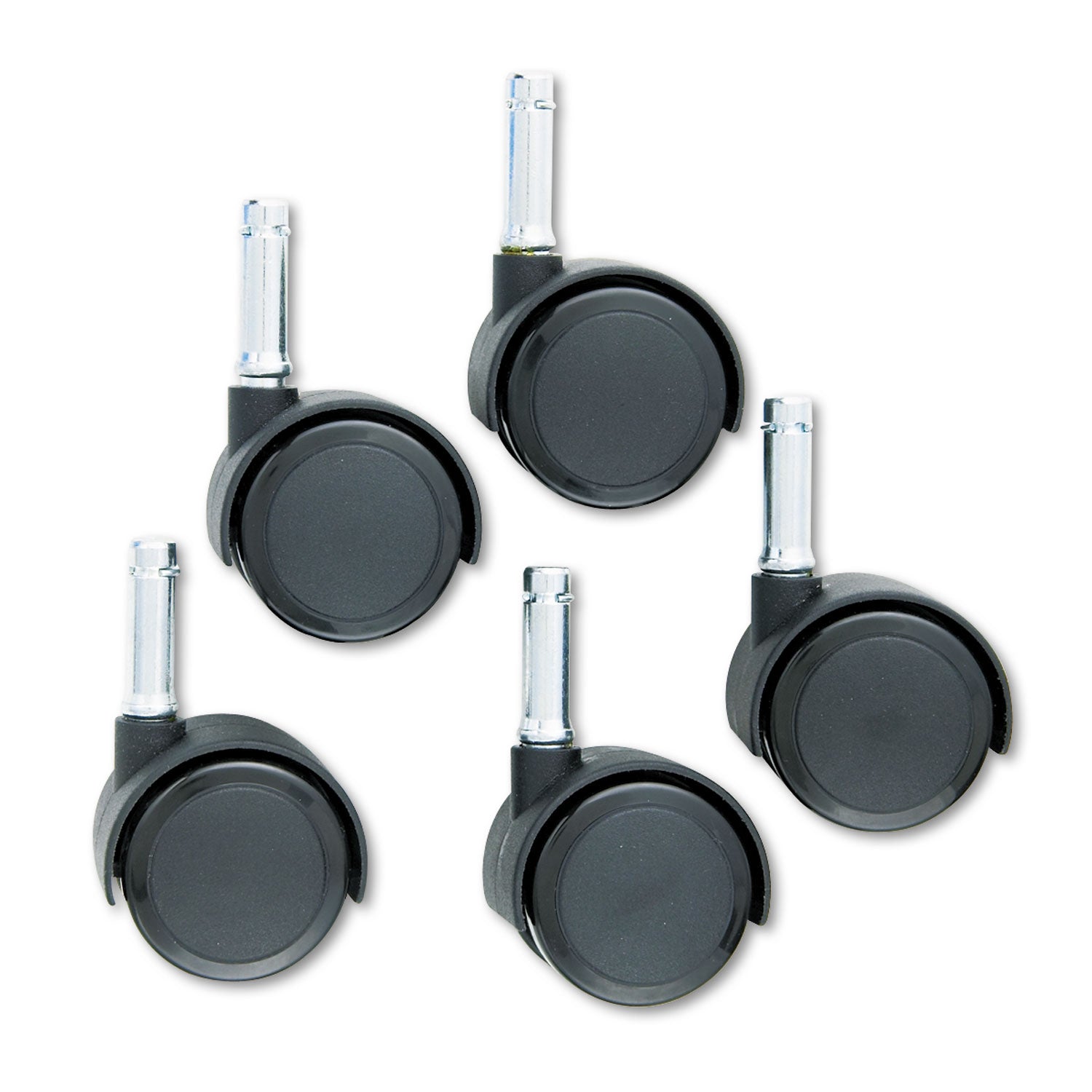 Duet Dual Wheels, Grip Ring Type C Stem, 2" Soft Polyurethane Wheel, Matte Black, 5/Set -