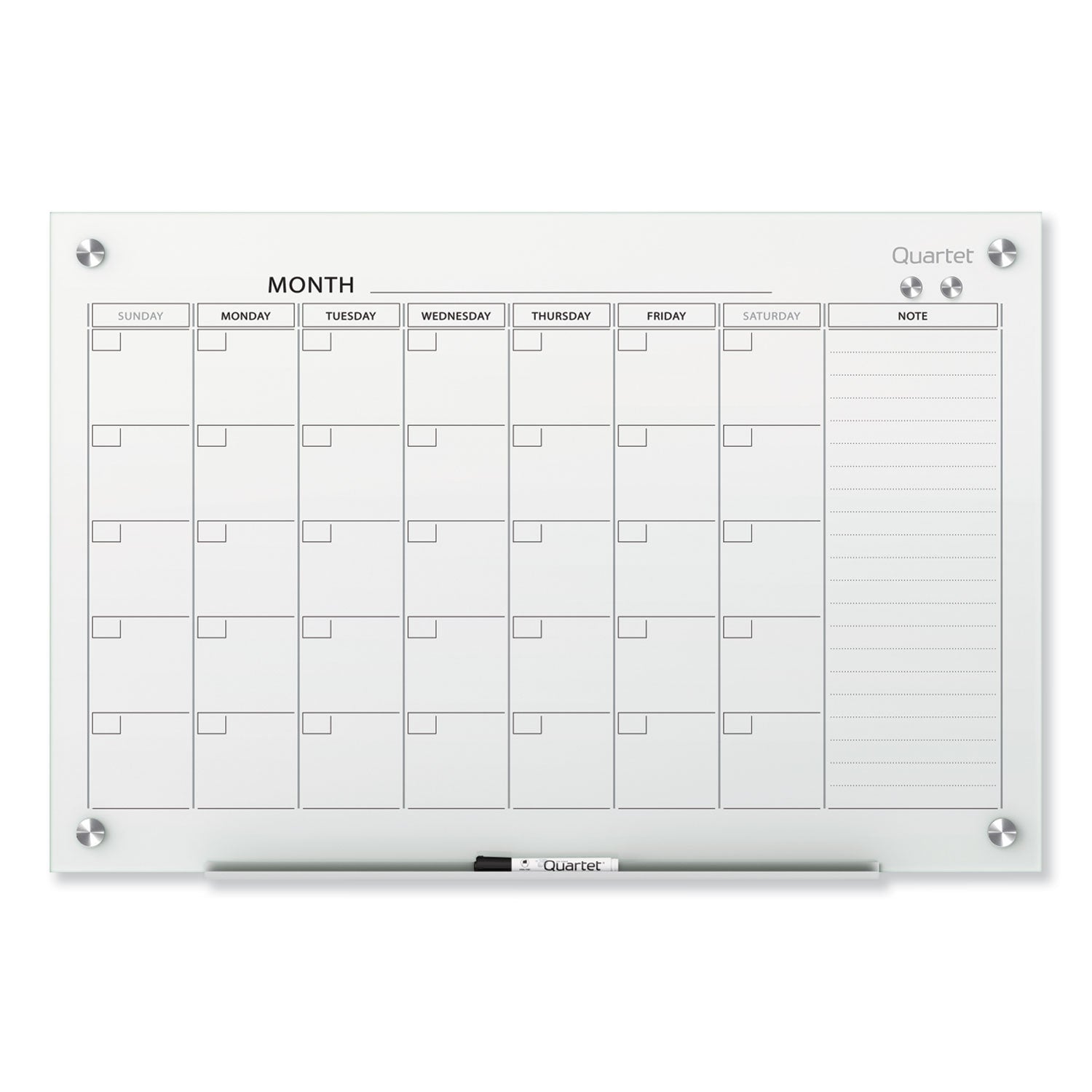 Infinity Magnetic Glass Calendar Board, One Month, 36 x 24, White Surface -