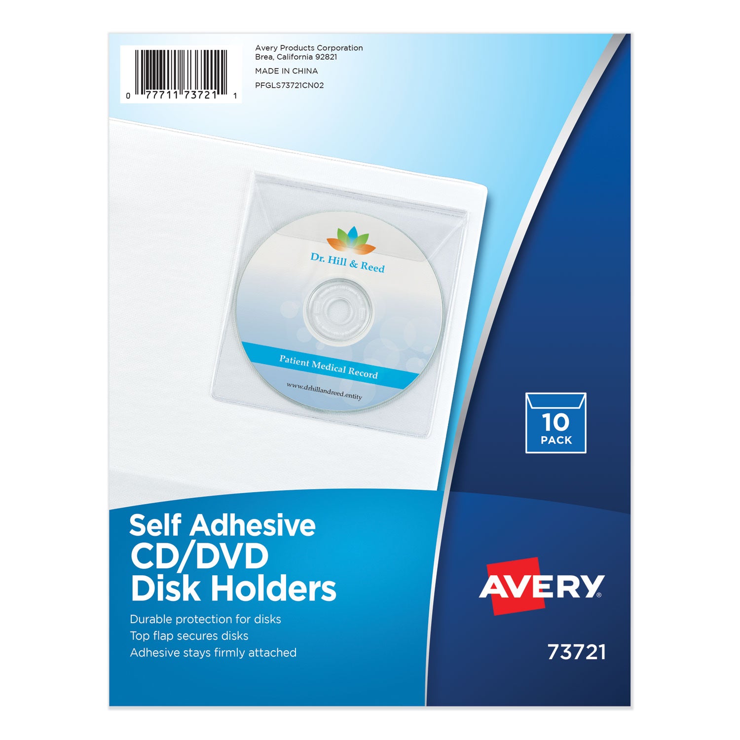 Self-Adhesive Media Pockets, 1 Disc Capacity, Clear, 10/Pack -