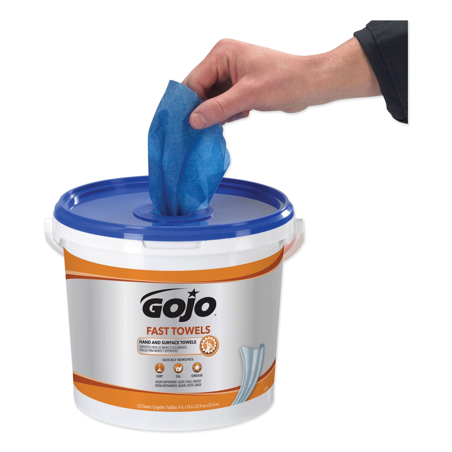 FAST TOWELS Hand Cleaning Towels, Cloth, 9 x 10, Fresh Citrus, Blue, 225/Bucket -