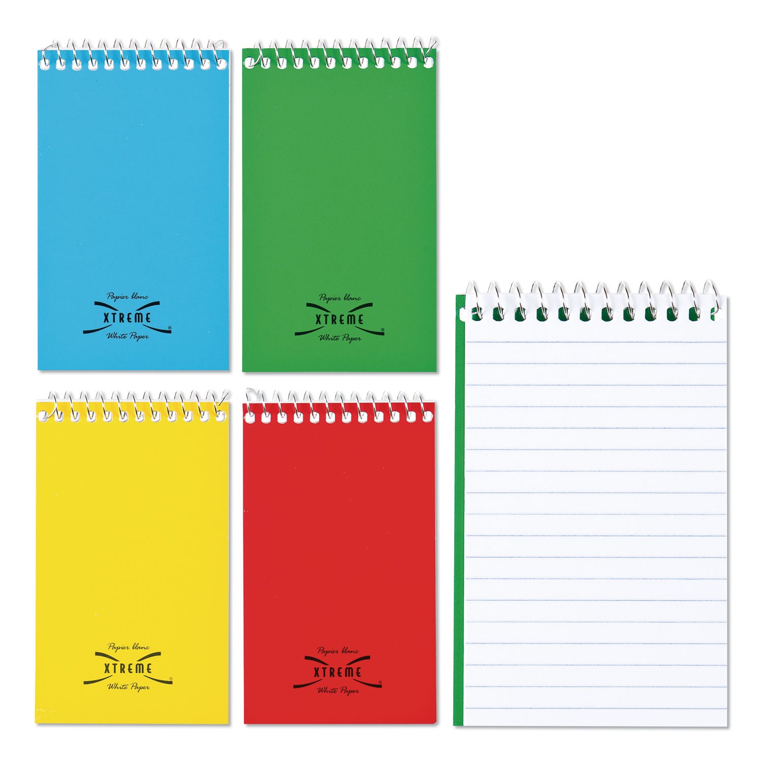 Paper Blanc Xtreme White Wirebound Memo Pads, Narrow Rule, Randomly Assorted Cover Colors, 60 White 3 x 5 Sheets -